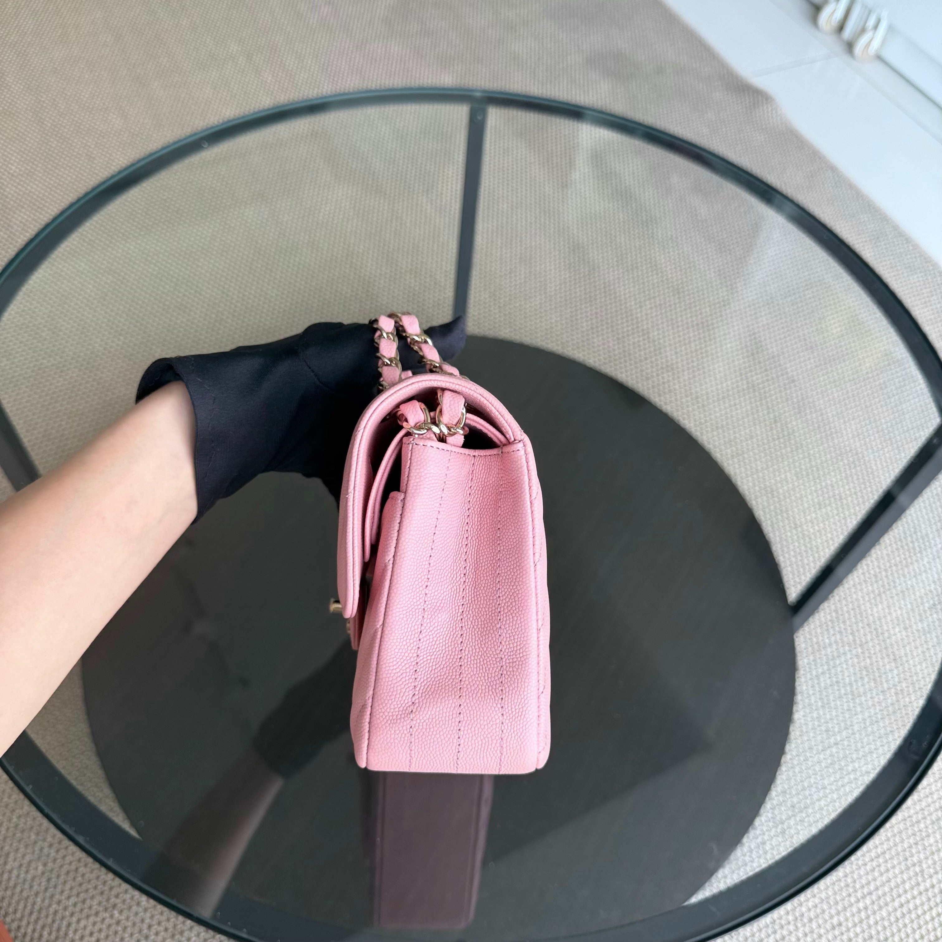 Chanel Classic Flap Small - Caviar 23CM Chevron Light Pink Gold Hardware Series 28