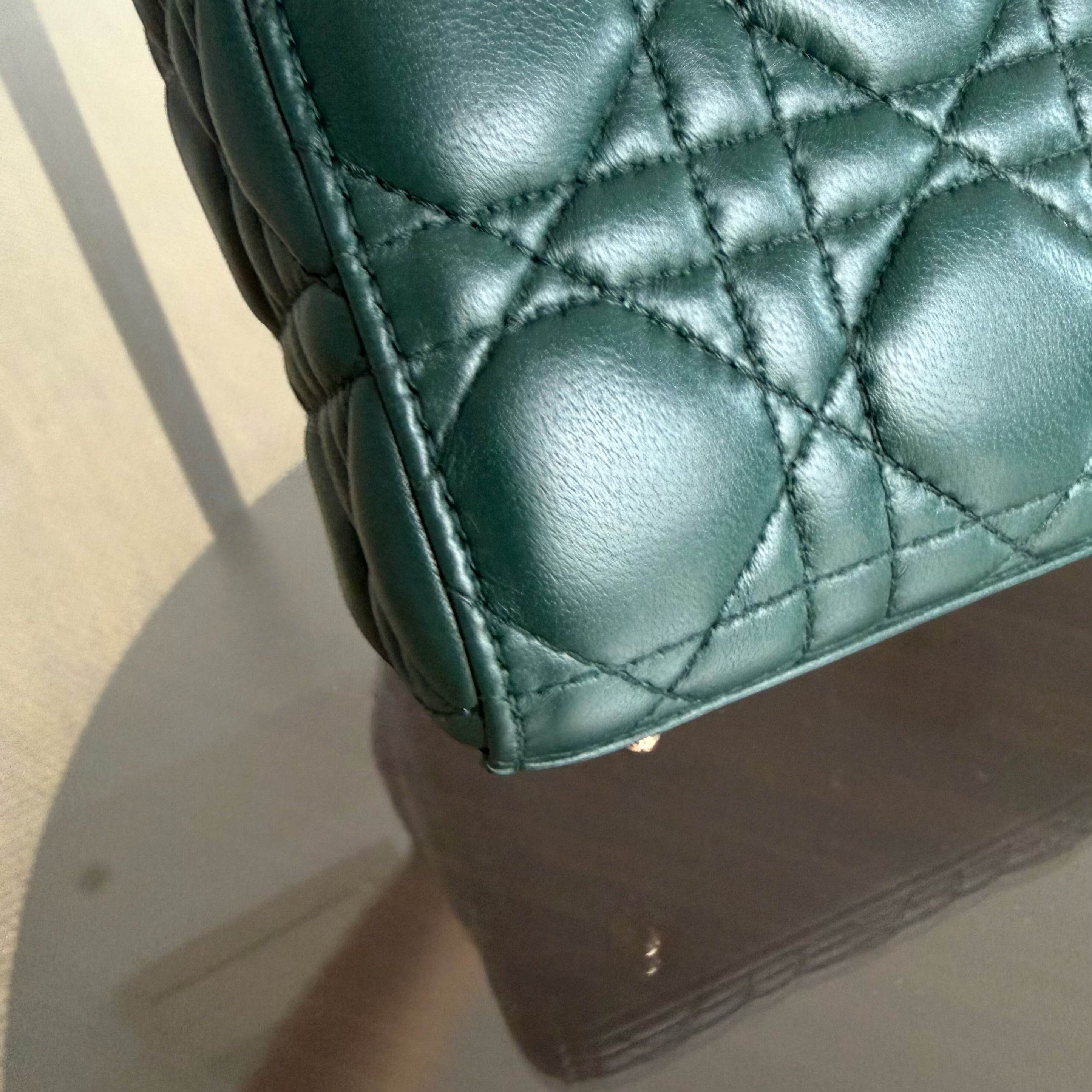 Dior Lady Small Flap - Cannage Lambskin Dark Green Gold Hardware