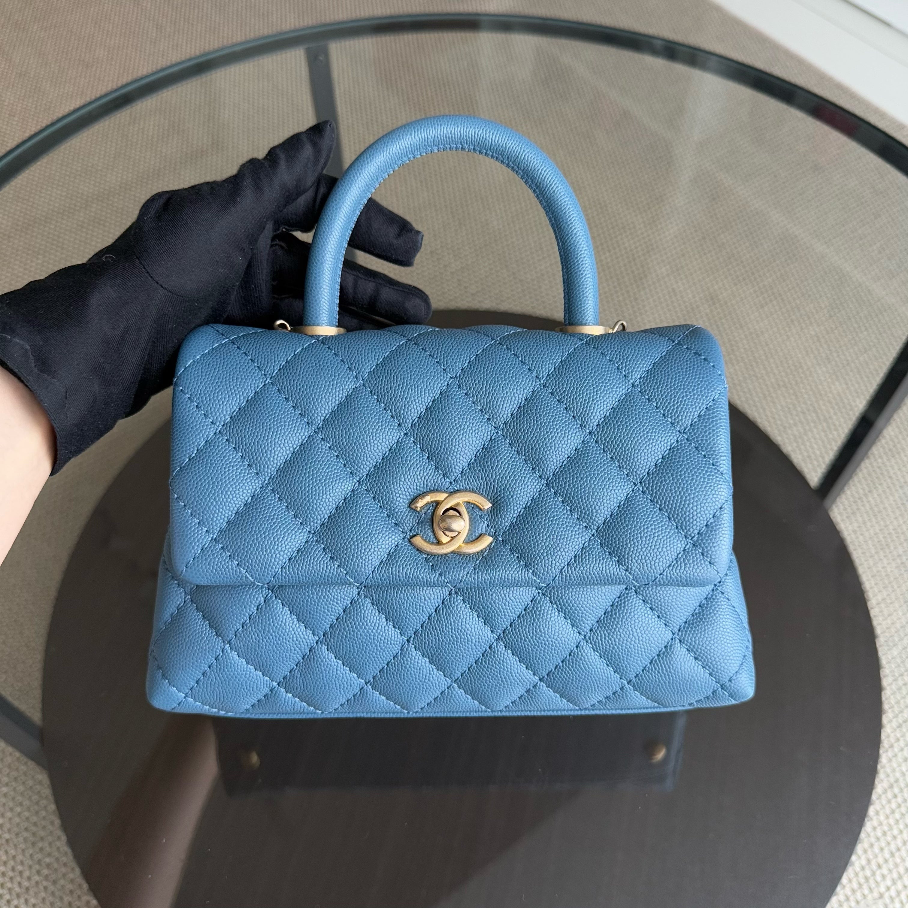 Chanel Coco Handle Small - Caviar Quilted Blue Gold Hardware Series 25