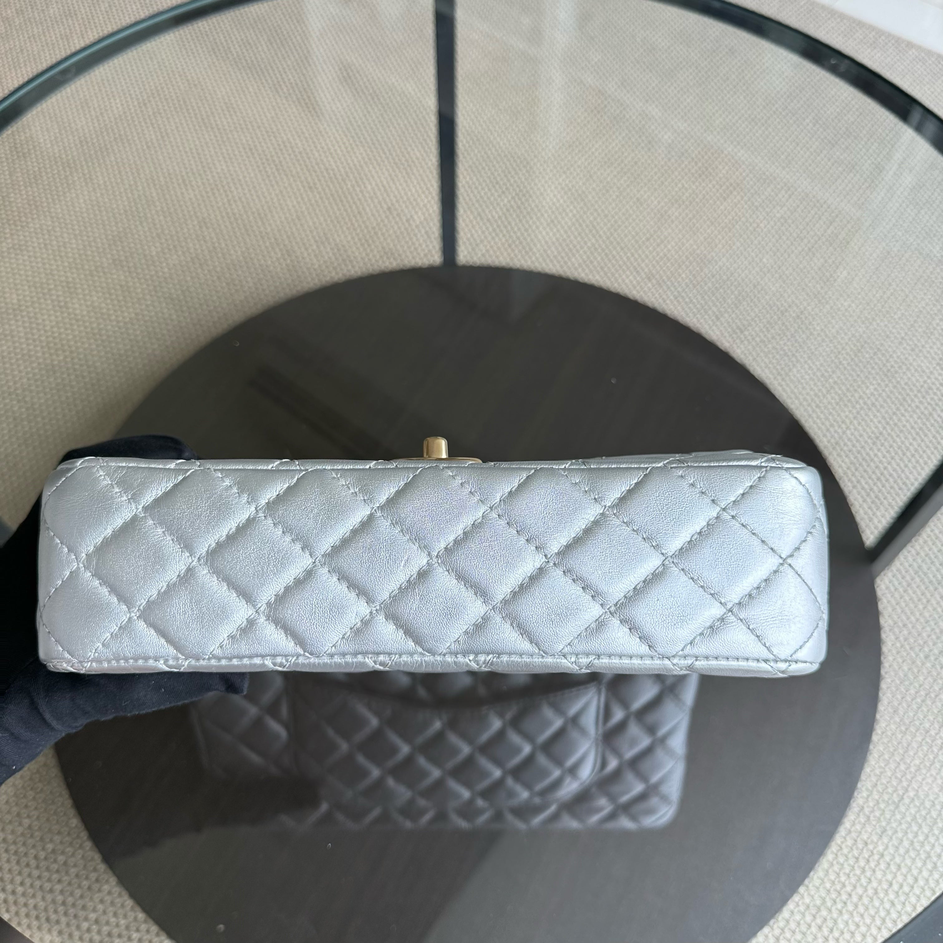 Chanel Classic Flap Medium - 25CM Quilted Lambskin Metallic Silver Gold Hardware Series 12 (Copy)
