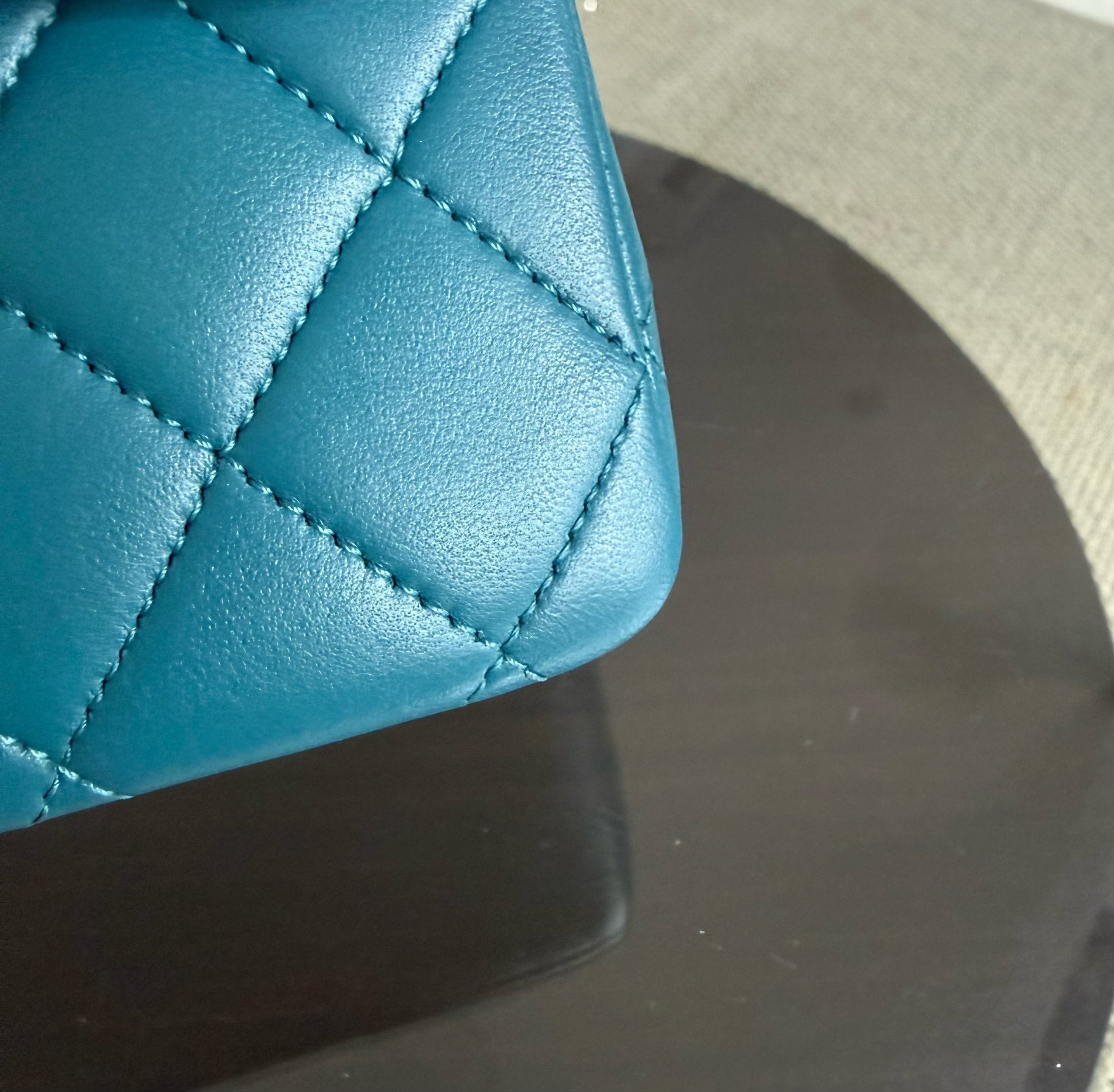 Chanel Classic Flap Medium - 25CM Lambskin Quilted Turquoise Dark Silver Hardware Series 15