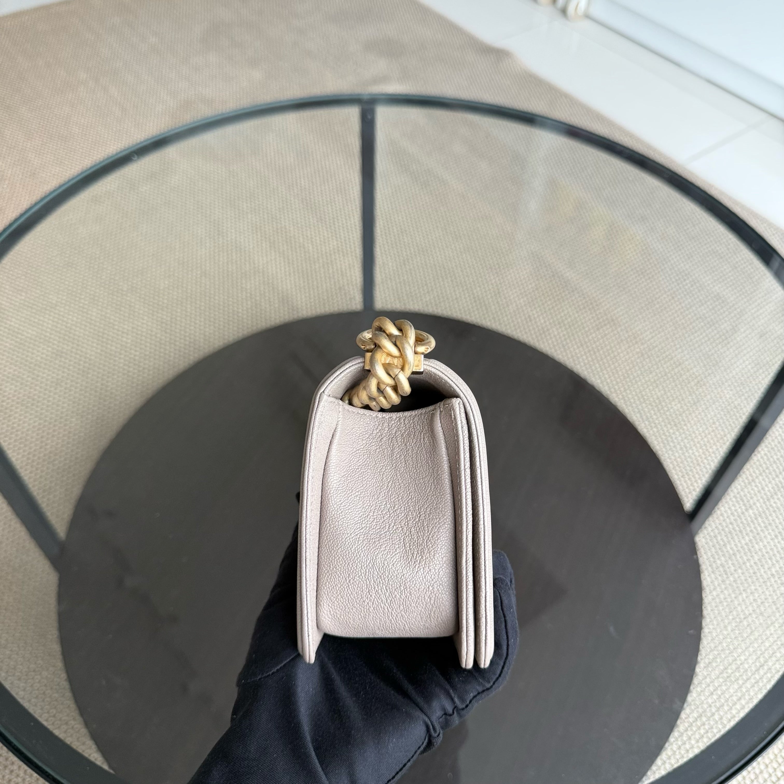 Chanel Boy Small - Caviar 20CM Quilted Grained Calfskin Grey Gray Gold Hardware Series 27