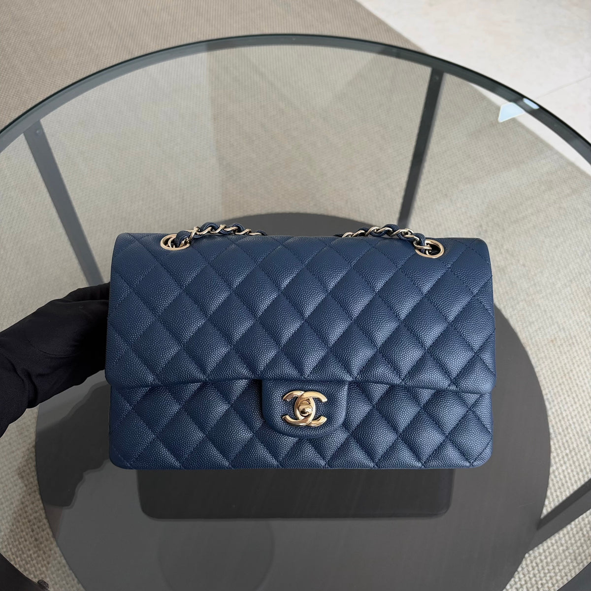 Chanel Classic Flap Medium - Caviar 25CM Quilted Dark Blue Gold Hardware Series 26