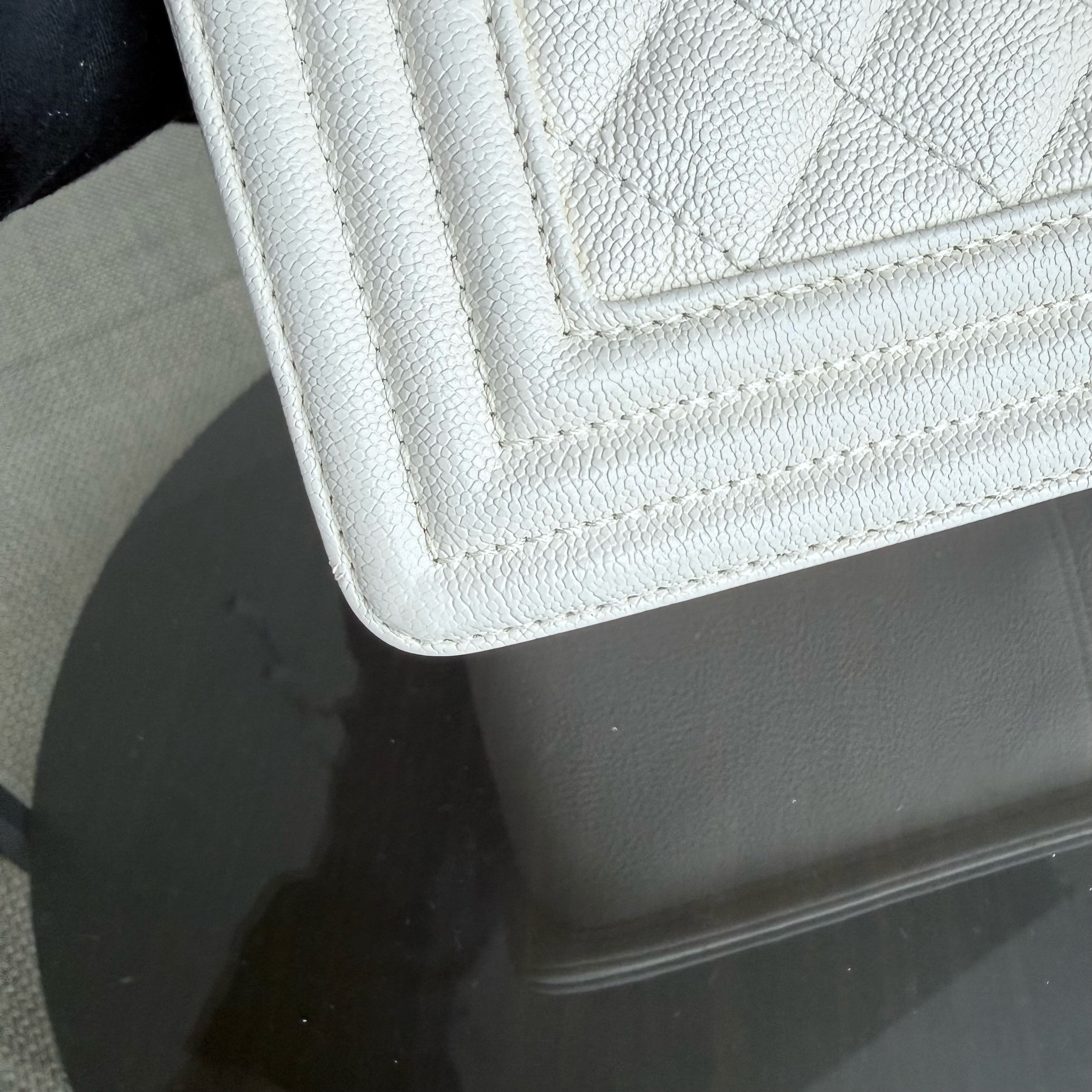 Chanel Boy Medium - Caviar 25CM Cream White Aged Gold Hardware Series 26