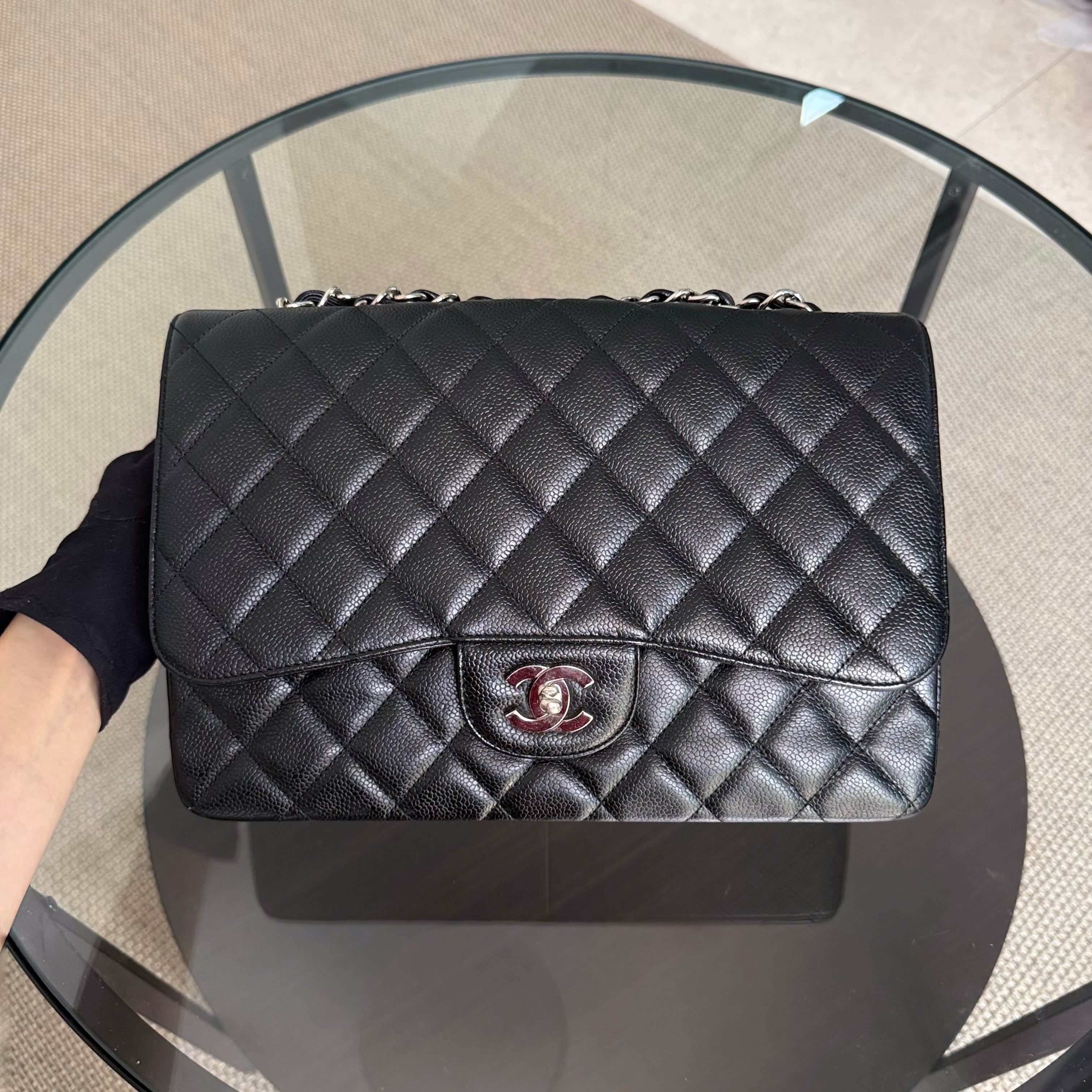 Chanel Classic Flap Jumbo - Caviar 30CM Single Flap Quilted Black Silver Hardware
