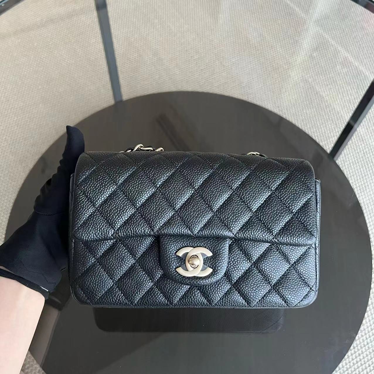 *Rare* Caviar Mini Rectangle Classic Flap Quilted Black Golden Hardware Series 20