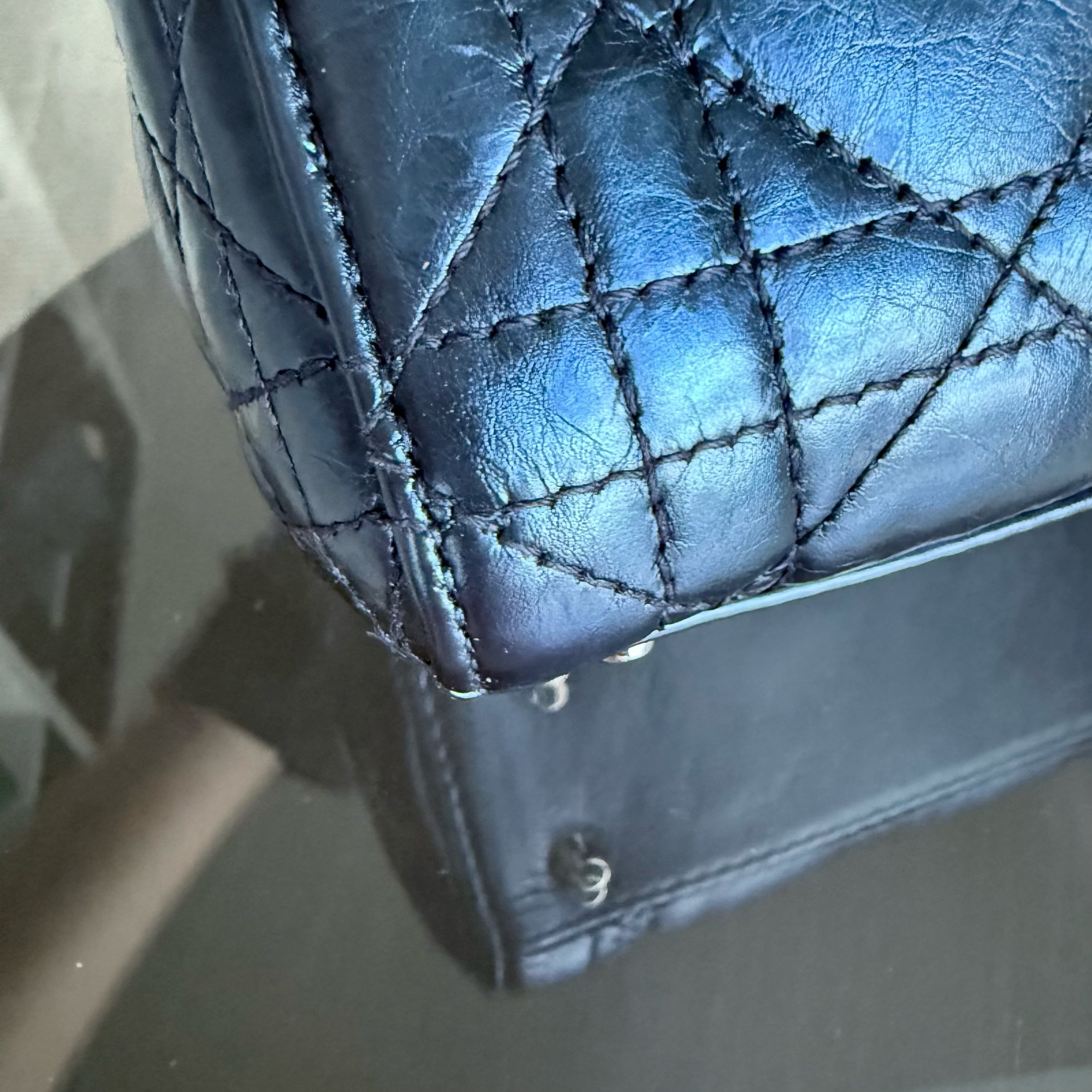 Dior Lady Mini - Cannage Glazed Calfskin Metallic Blue Silver Hardware