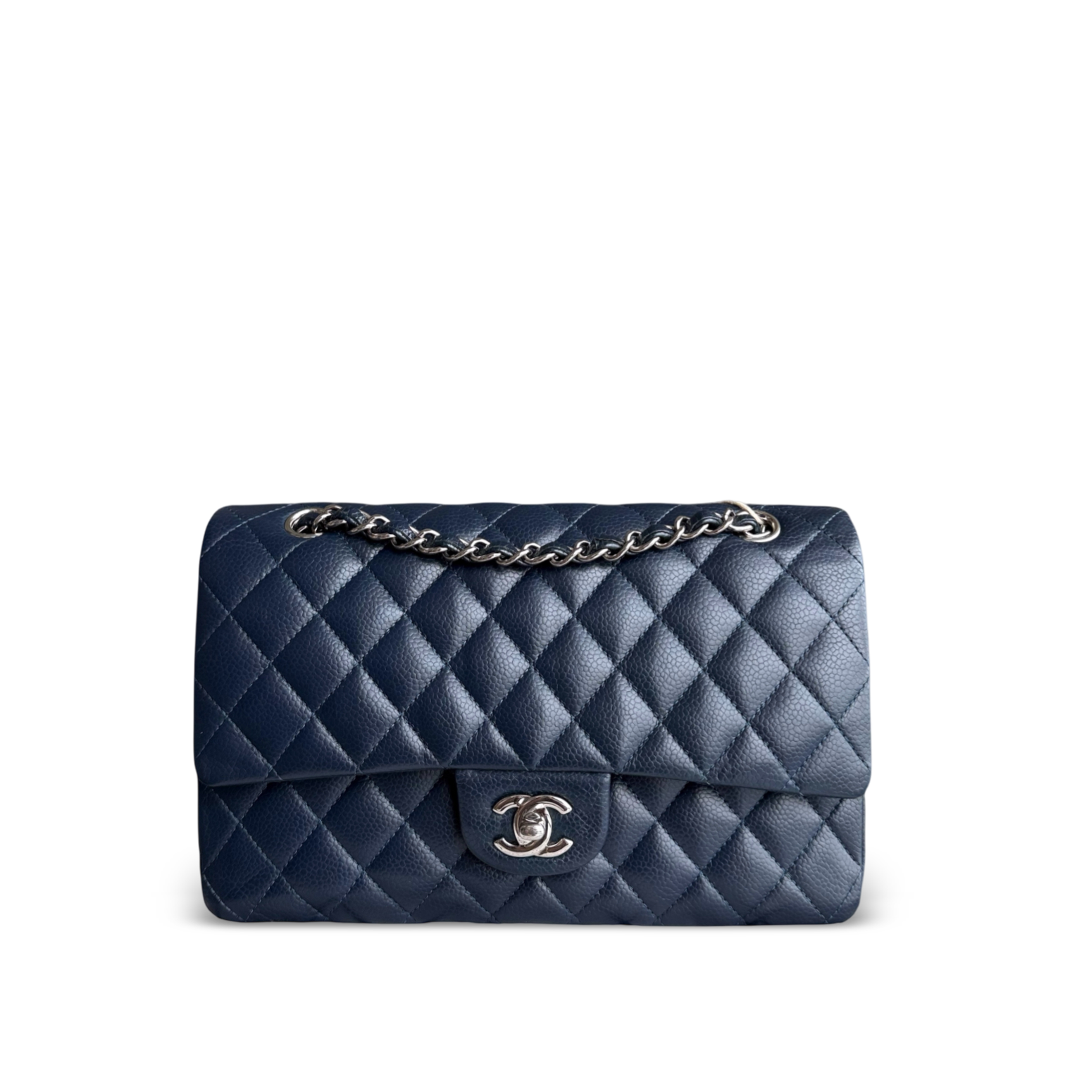 Chanel Classic Flap Medium - Caviar 25CM Quilted Dark Midnight Blue Silver Hardware Series 19