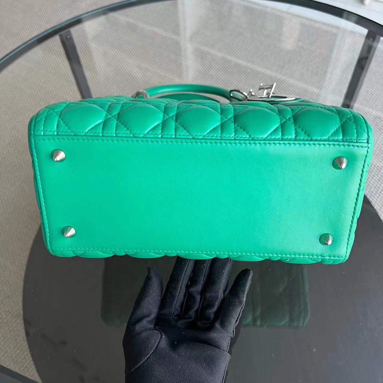 *Receipt* Dior Lady Small Cannage Lambskin Green Silver Hardware