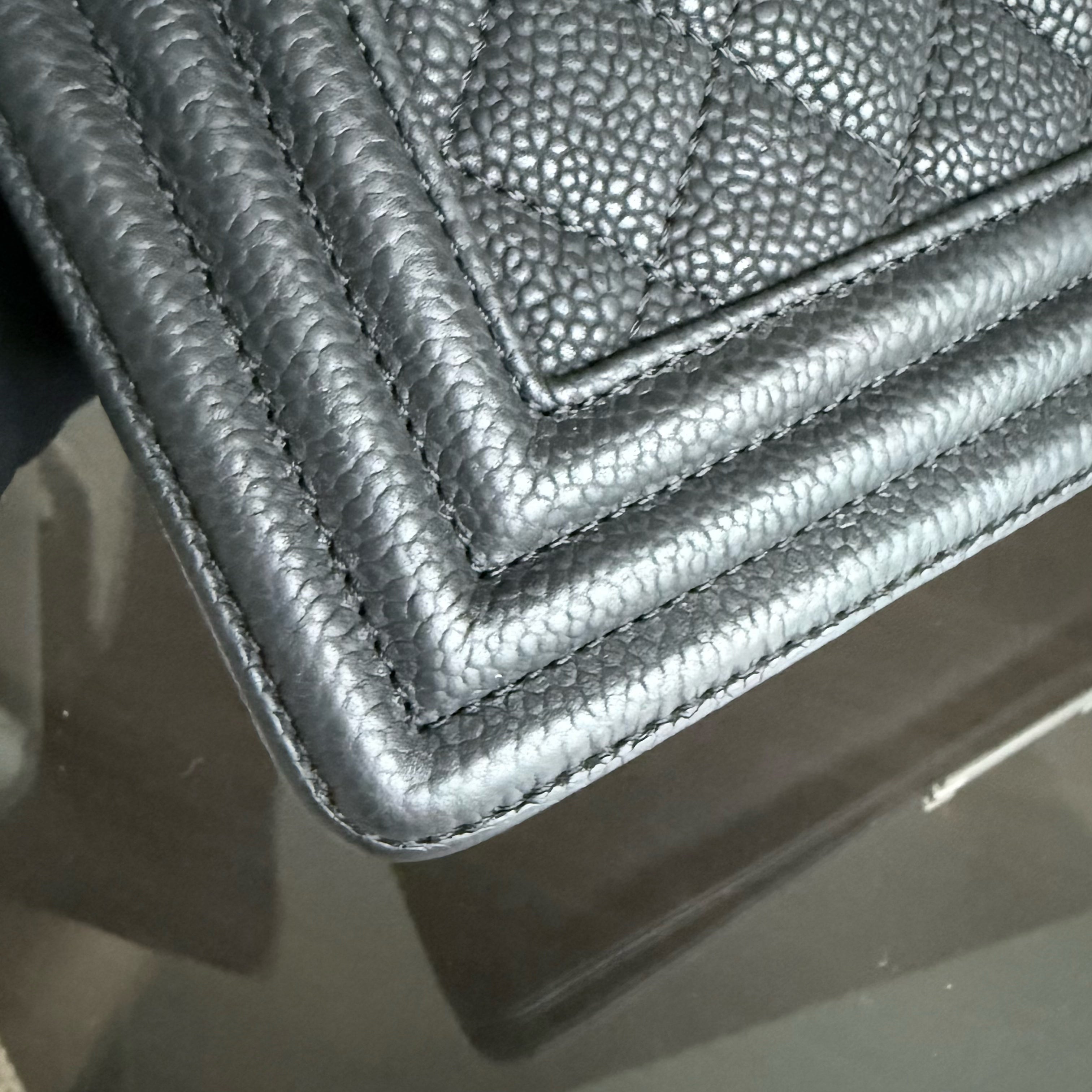 Chanel Boy Medium - 25CM Caviar Iridescent Grained Calfskin Black Silver Hardware Series 17