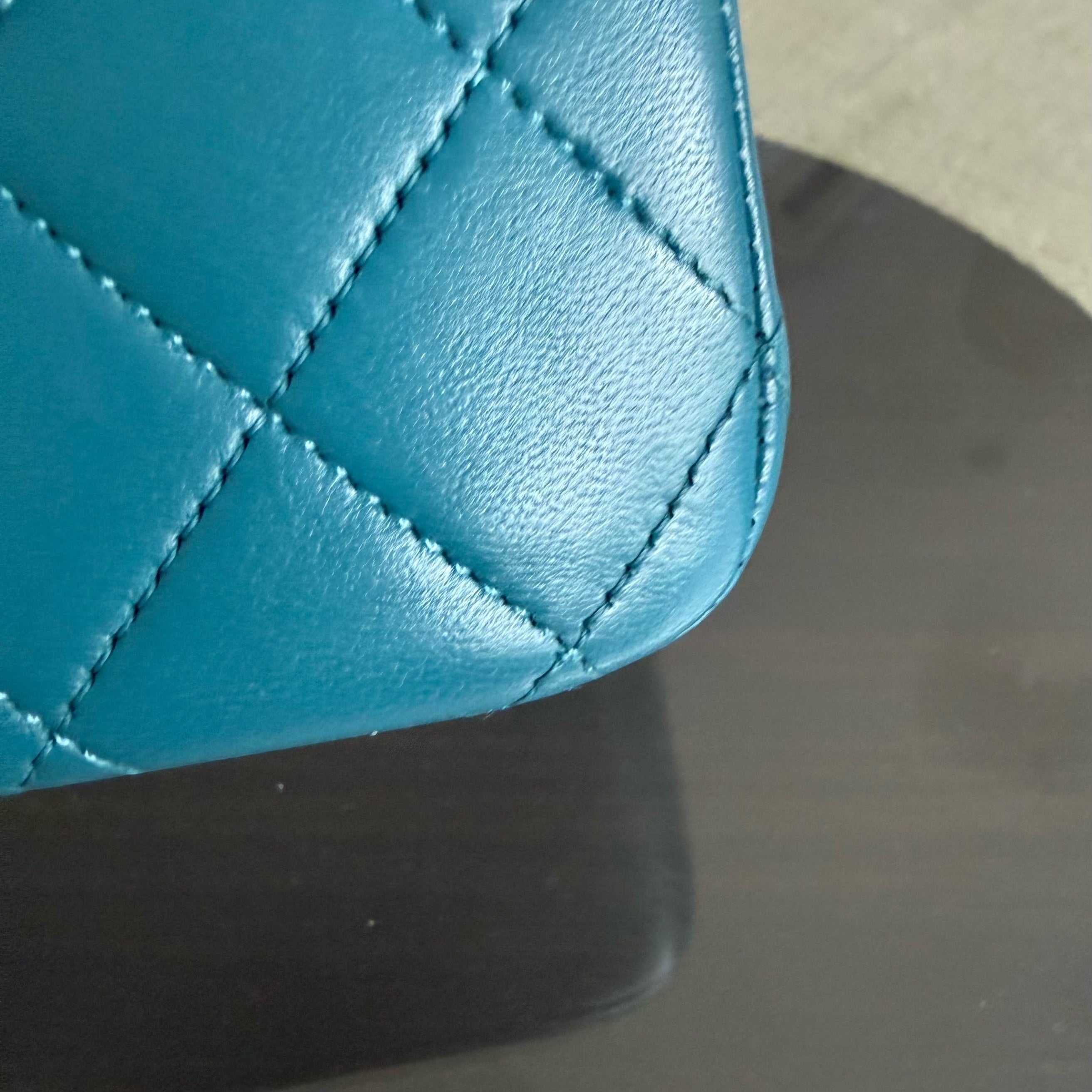 Chanel Classic Flap Medium - 25CM Lambskin Quilted Turquoise Dark Silver Hardware Series 15