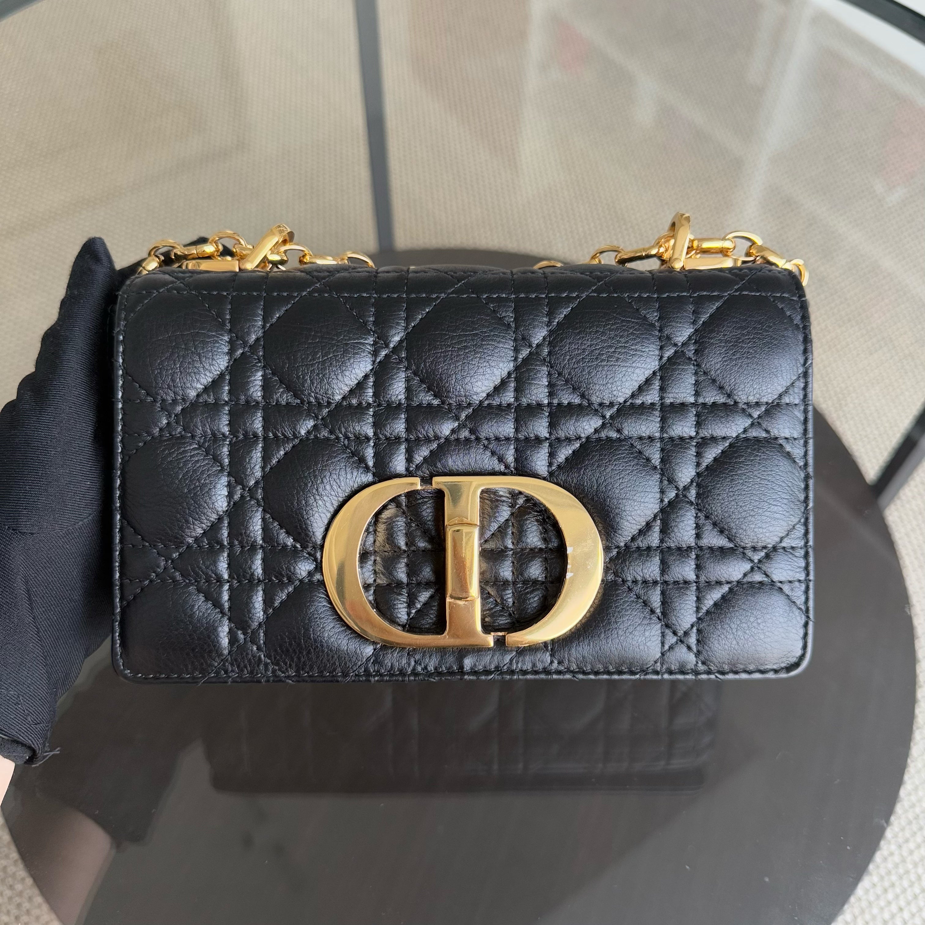 Dior Caro Small - Cannage Calfskin Black Gold Hardware