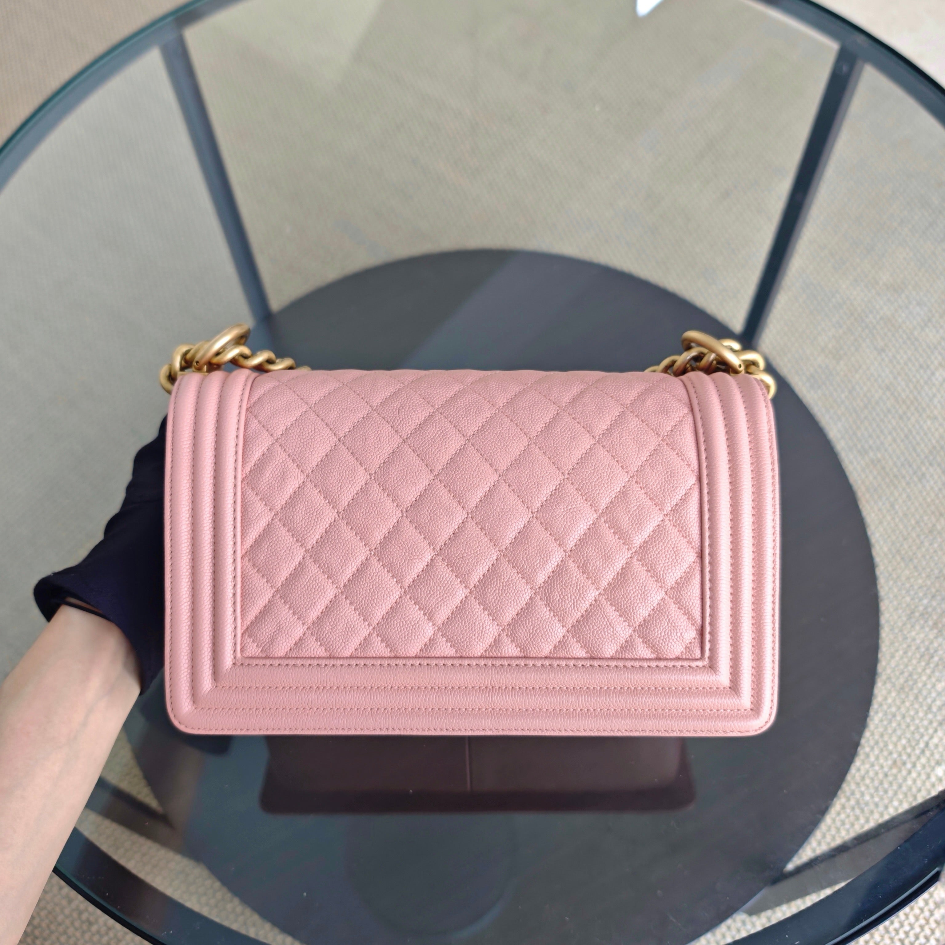 Chanel Boy Medium - Caviar 25CM Quilted Light Pink Gold Hardware Series 25