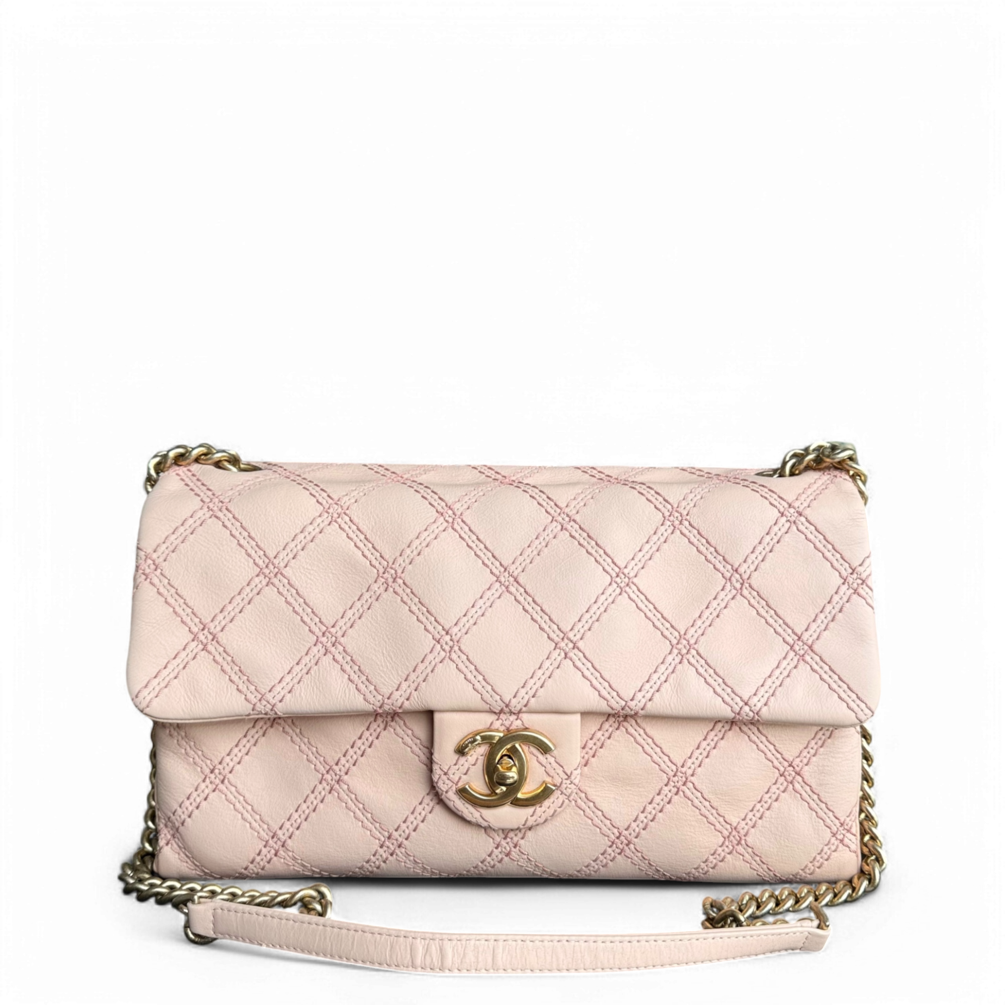 Chanel Seasonal Flap Medium - Triple Stitched Calfskin Quilted Pink Gold Hardware Series 19