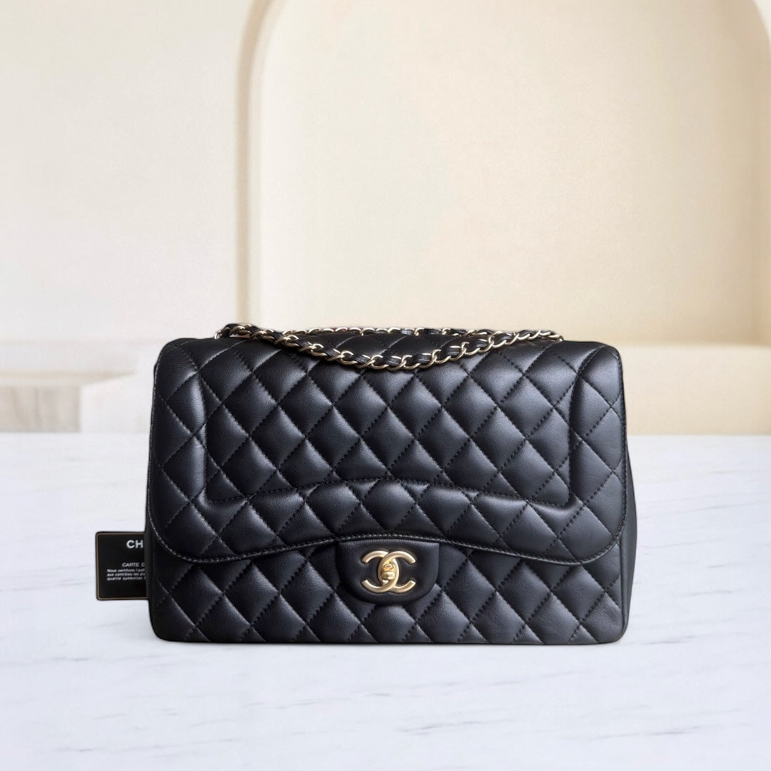 Chanel Chic Flap Jumbo Mademoiselle Quilted Lambskin Black Golden Hardware Series 21