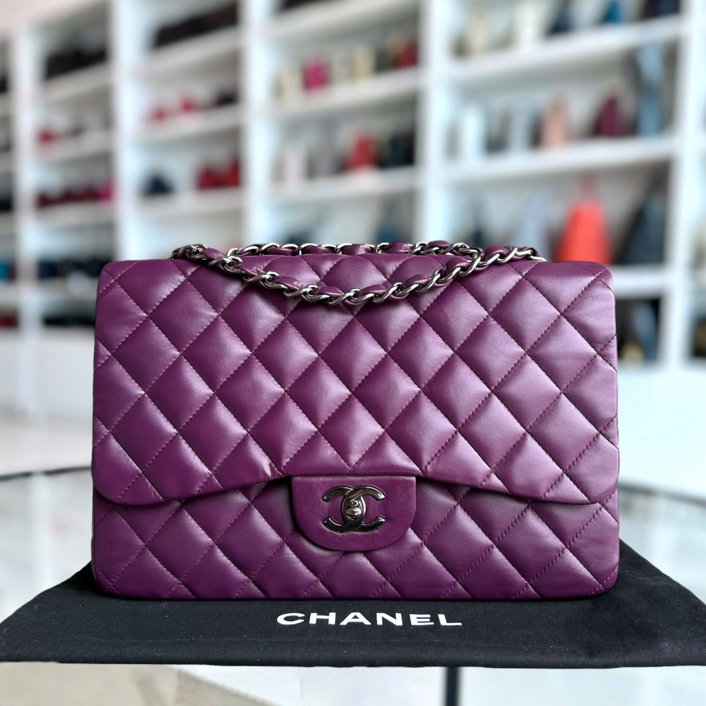 Chanel Classic Flap Jumbo - 30CM Quilted Lambskin Single Flap Purple Violet Series 10