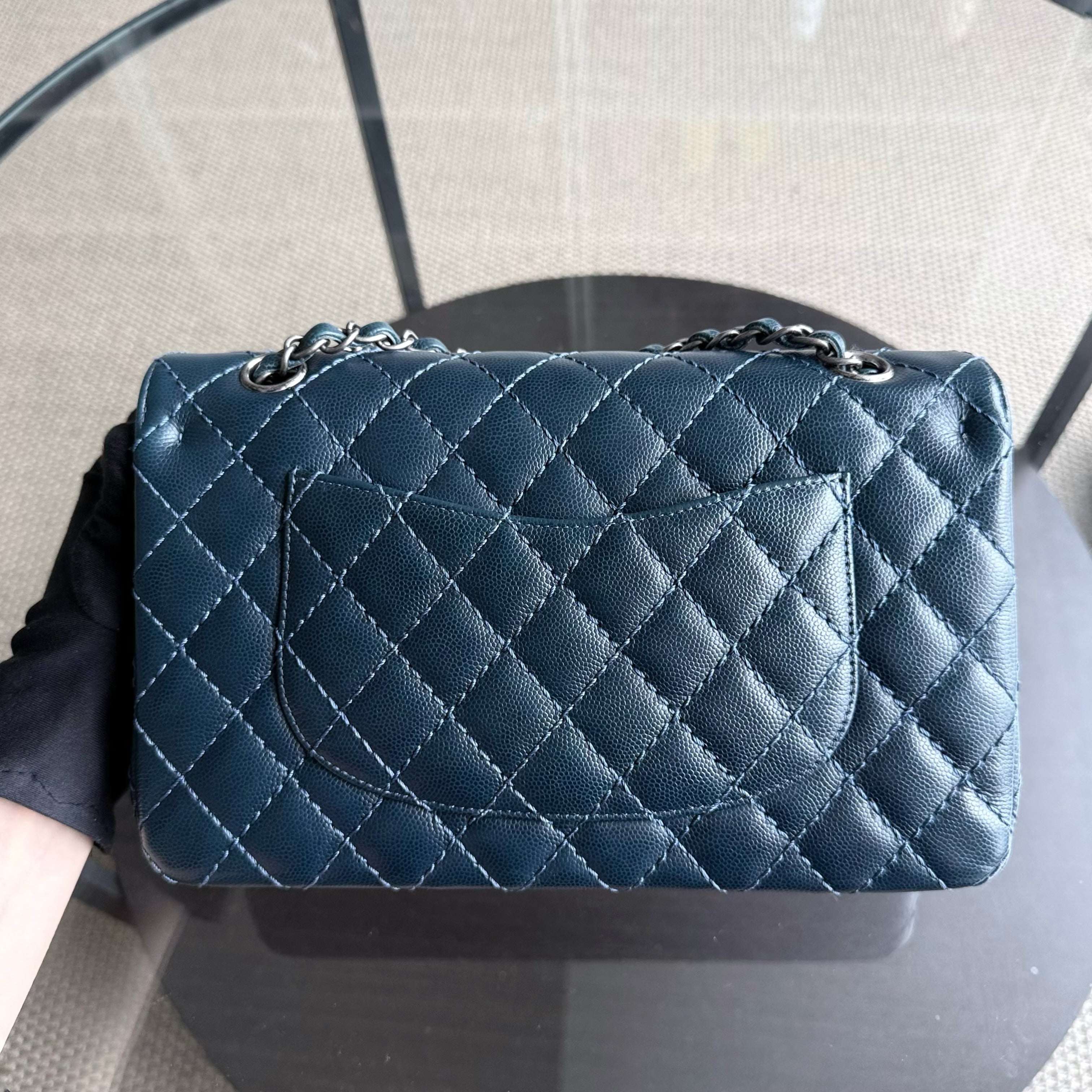 Chanel Classic Flap Medium - Caviar 25CM Quilted Grained Calfskin Dark Blue Silver Hardware Series 23