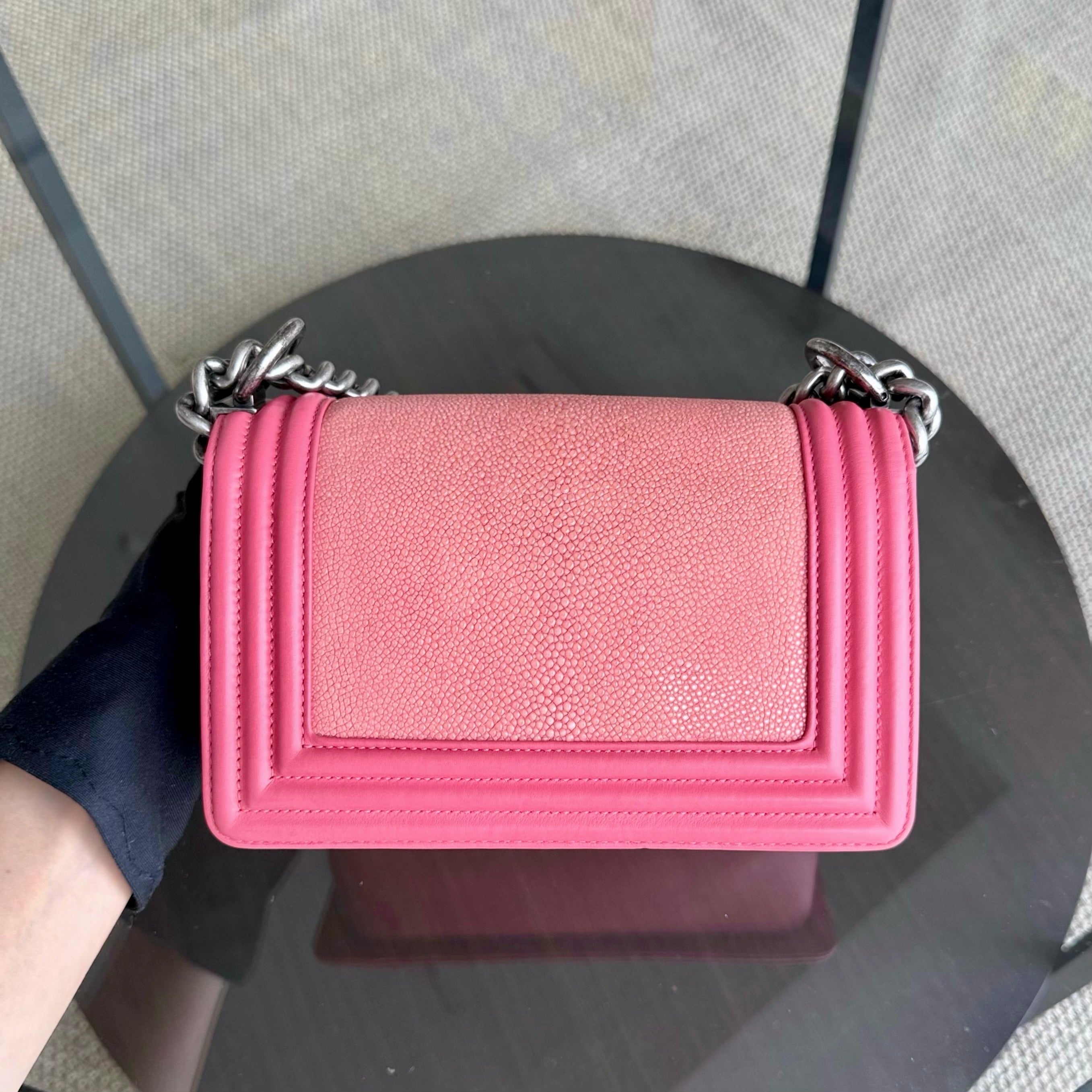 Chanel Boy Small - Stingray Pink Ruthenium Silver Hardware Series 18