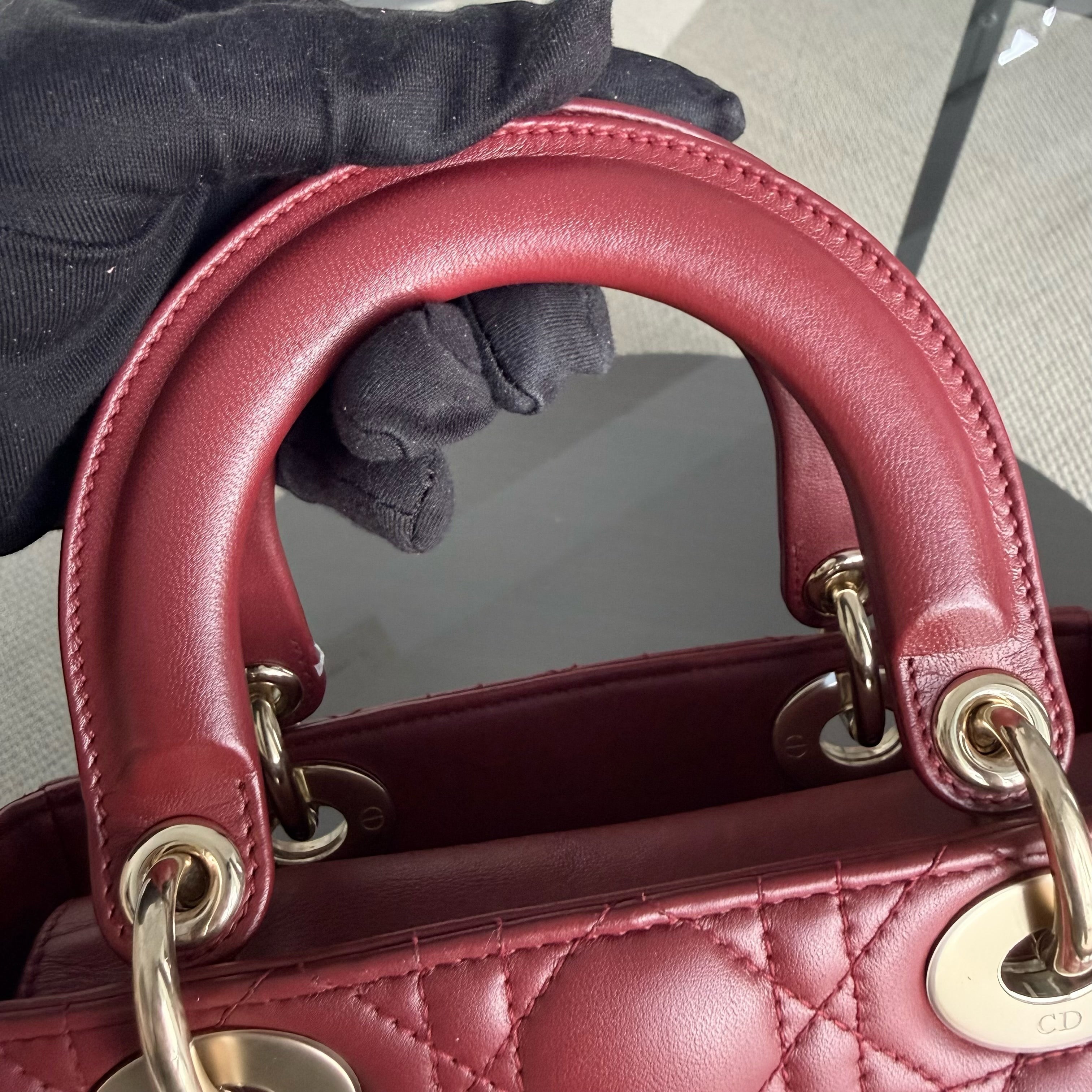 Dior Lady Small Flap - Cannage Lambskin Dark Red Burgundy Gold Hardware