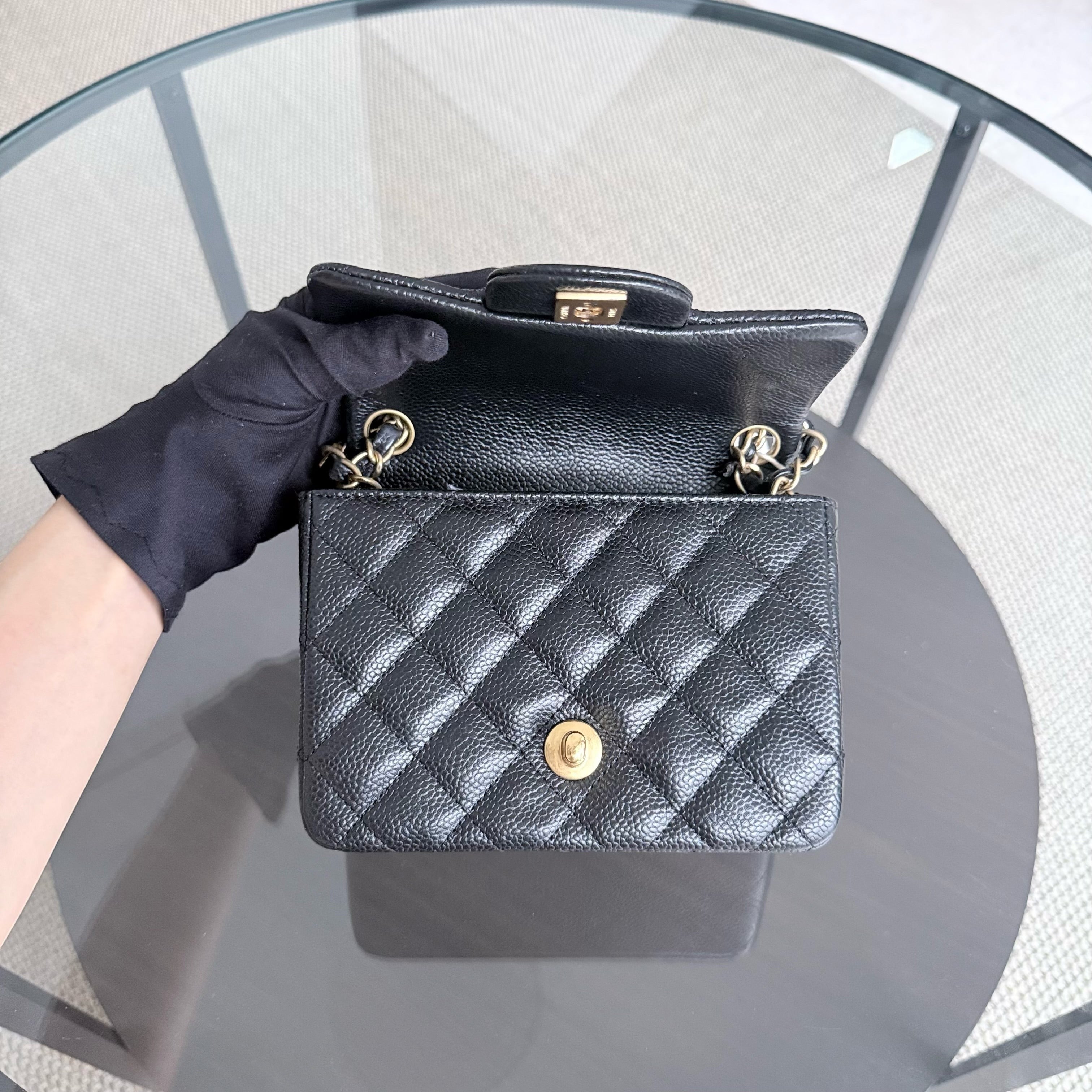Chanel Classic Flap Mini Square - Caviar Quilted Black Gold Hardware Series 21