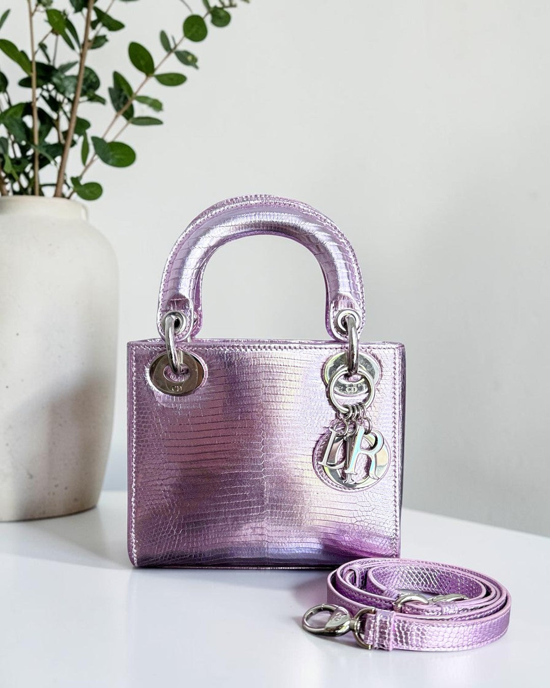 Dior Lady Mini - Exotic Lizard Light Purple Silver Hardware