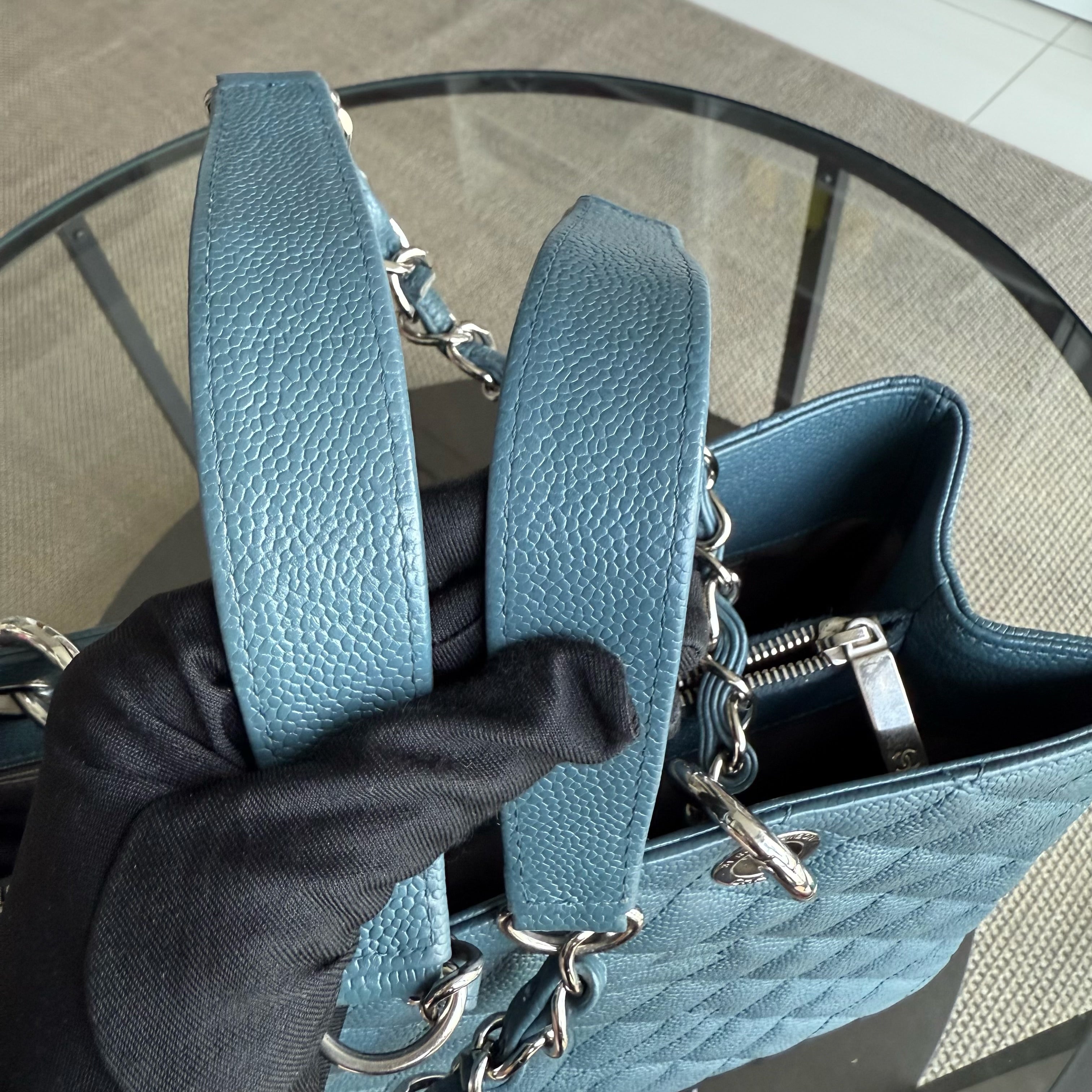 Chanel GST Grand Shopping Tote - Caviar Quilted Grained Calfskin Blue Silver Hardware Series 19