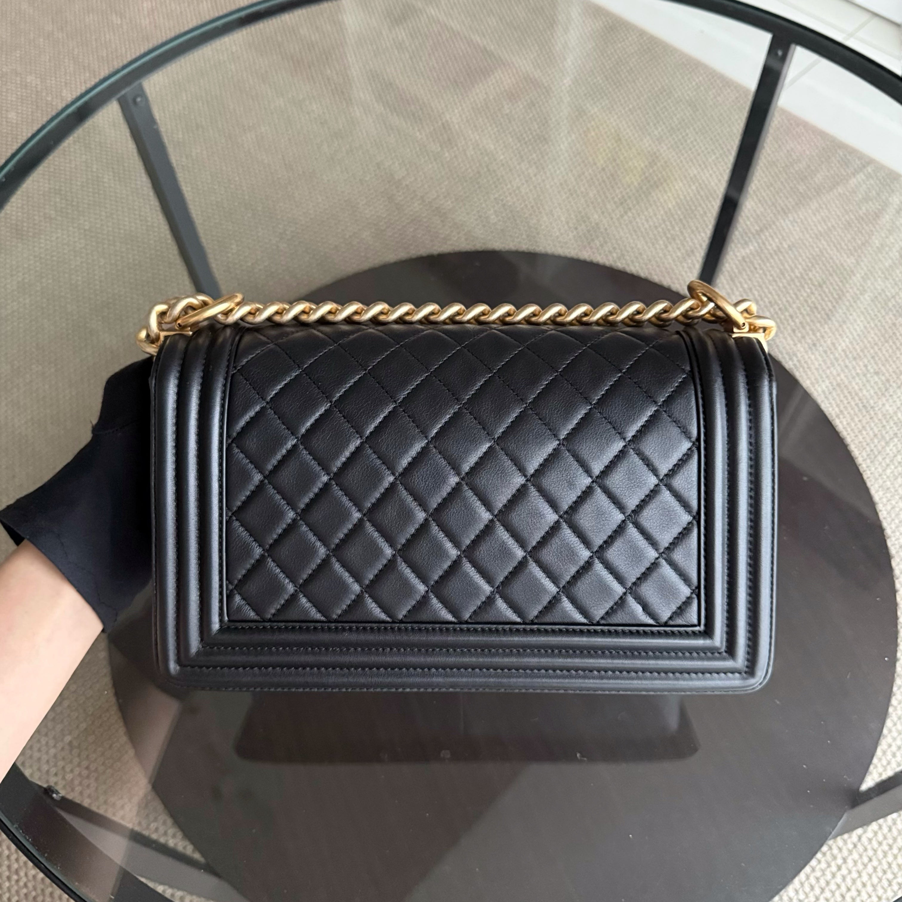 Chanel Boy Medium - Calfskin 25CM Quilted Black Gold Hardware Series 20