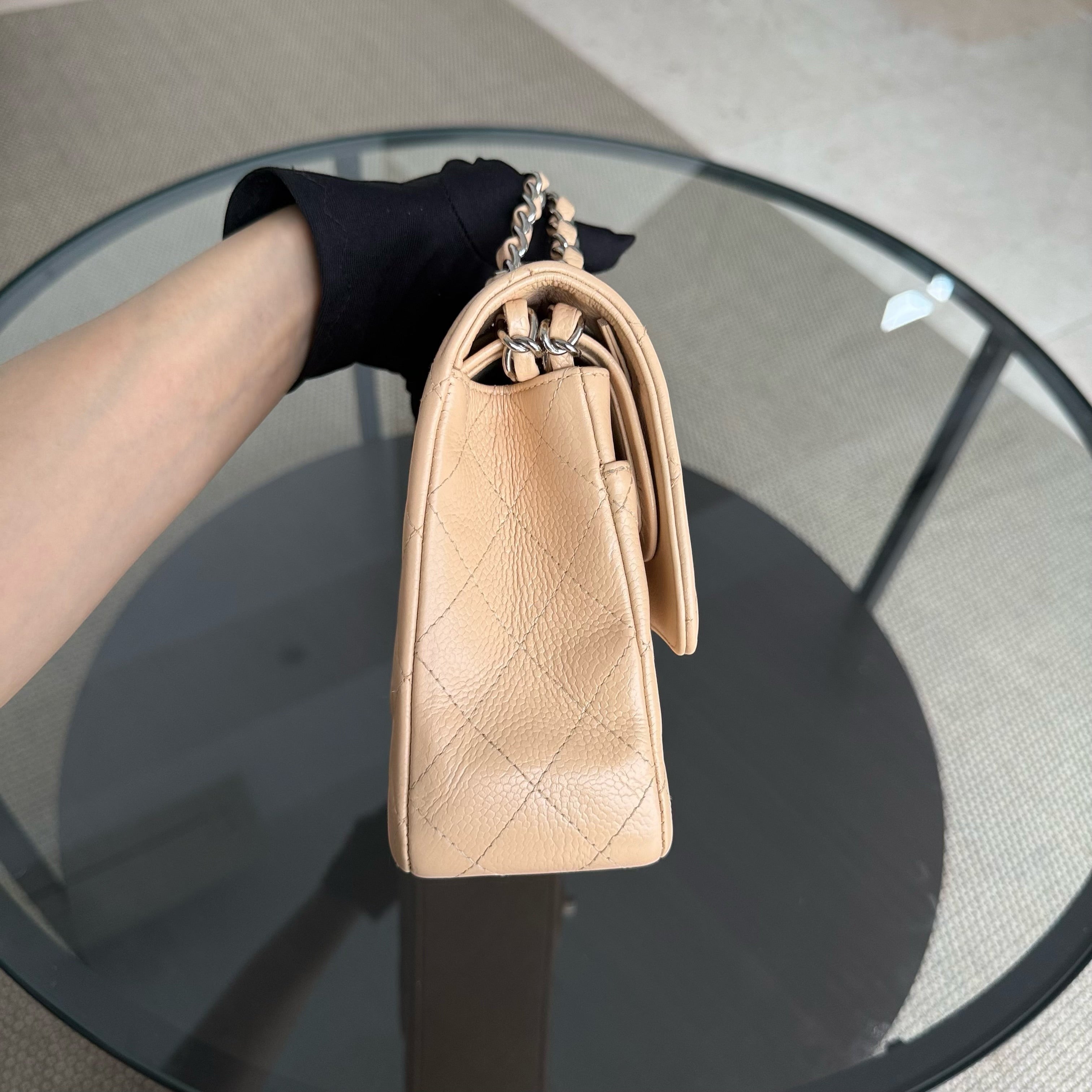Chanel Classic Flap Medium - Caviar 25CM Quilted Beige Silver Hardware Series 13