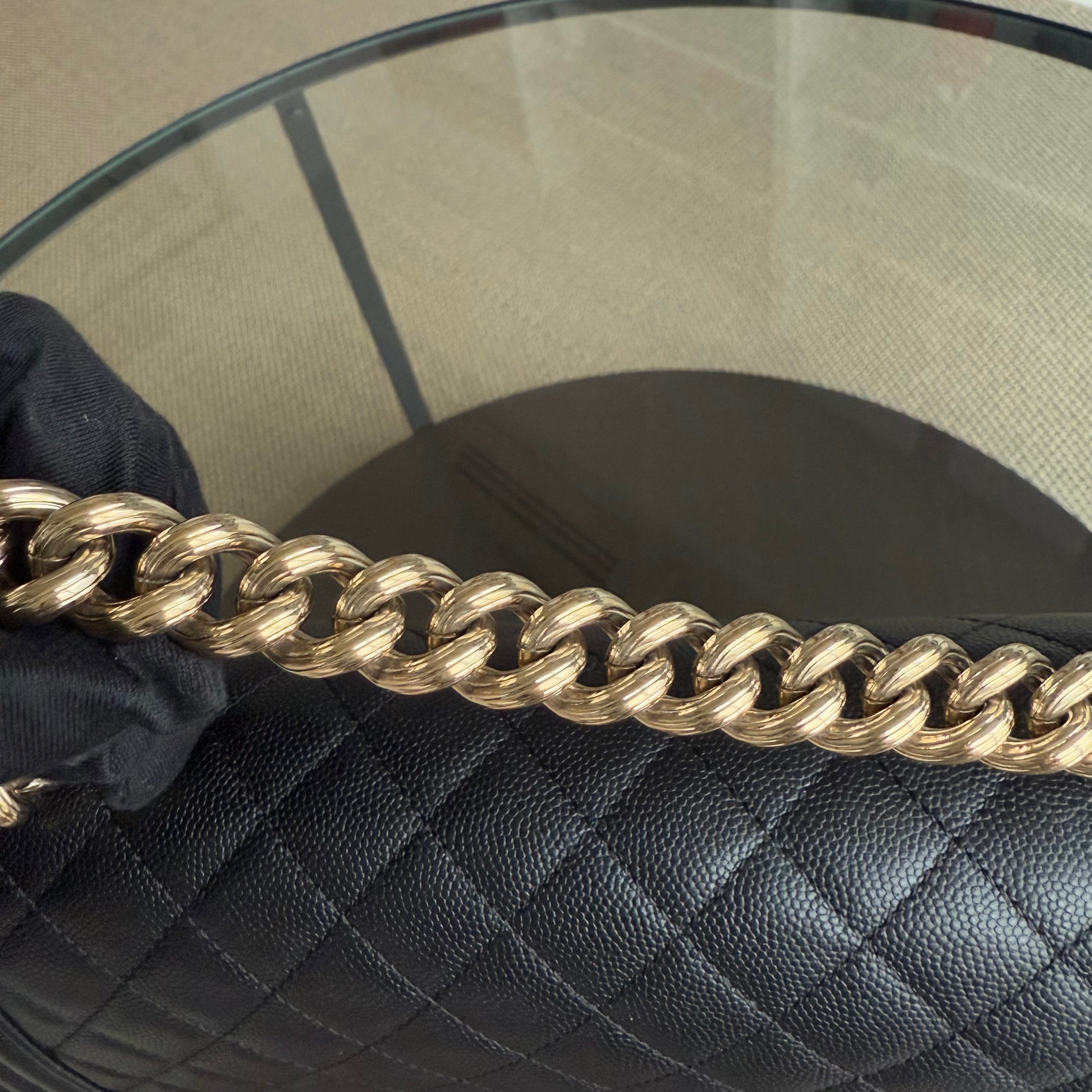 Chanel Boy Medium - Caviar 25CM Quilted Black Gold Hardware Series 23