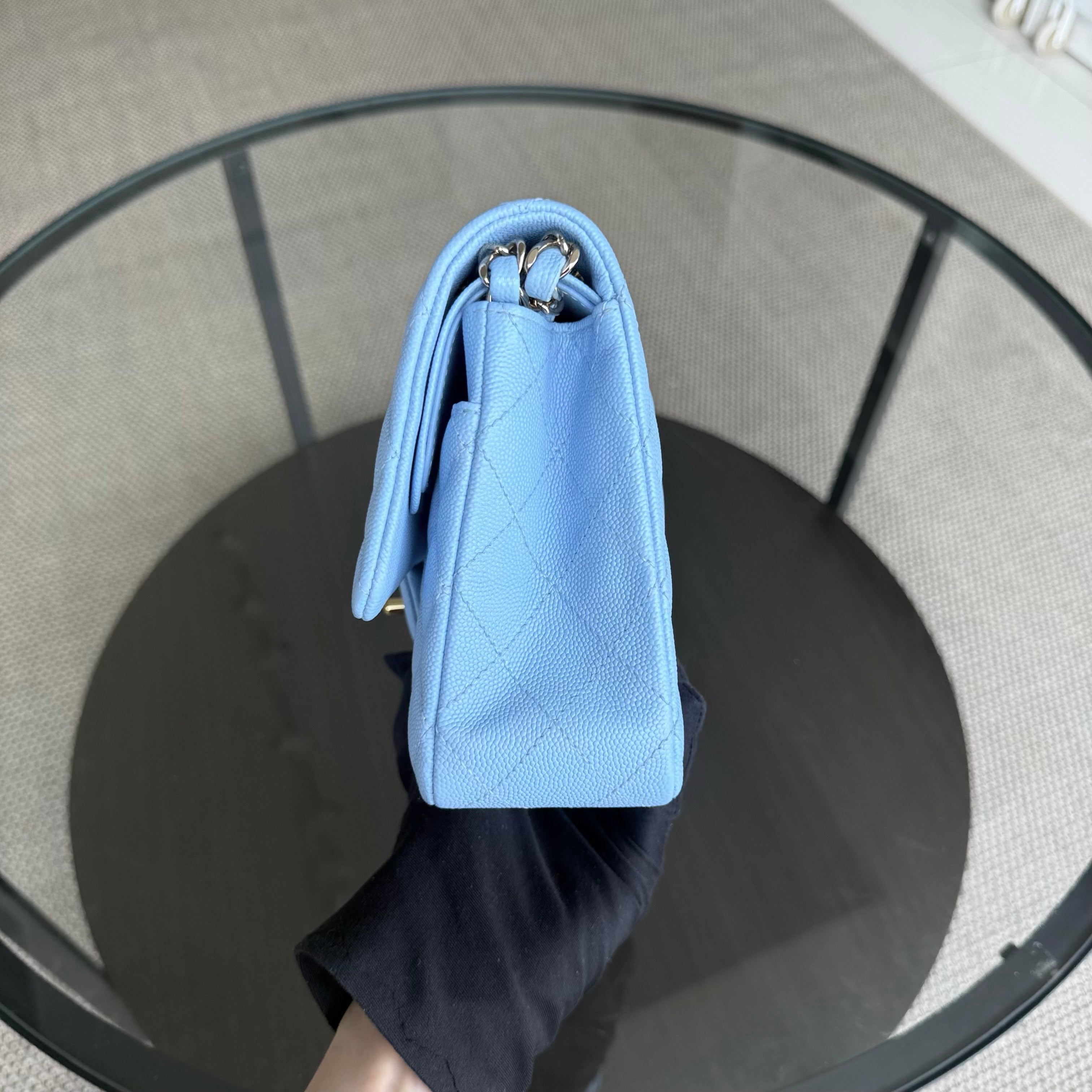 Chanel Classic Flap Medium - Caviar 25CM Quilted Light Blue Gold Hardware Microchip