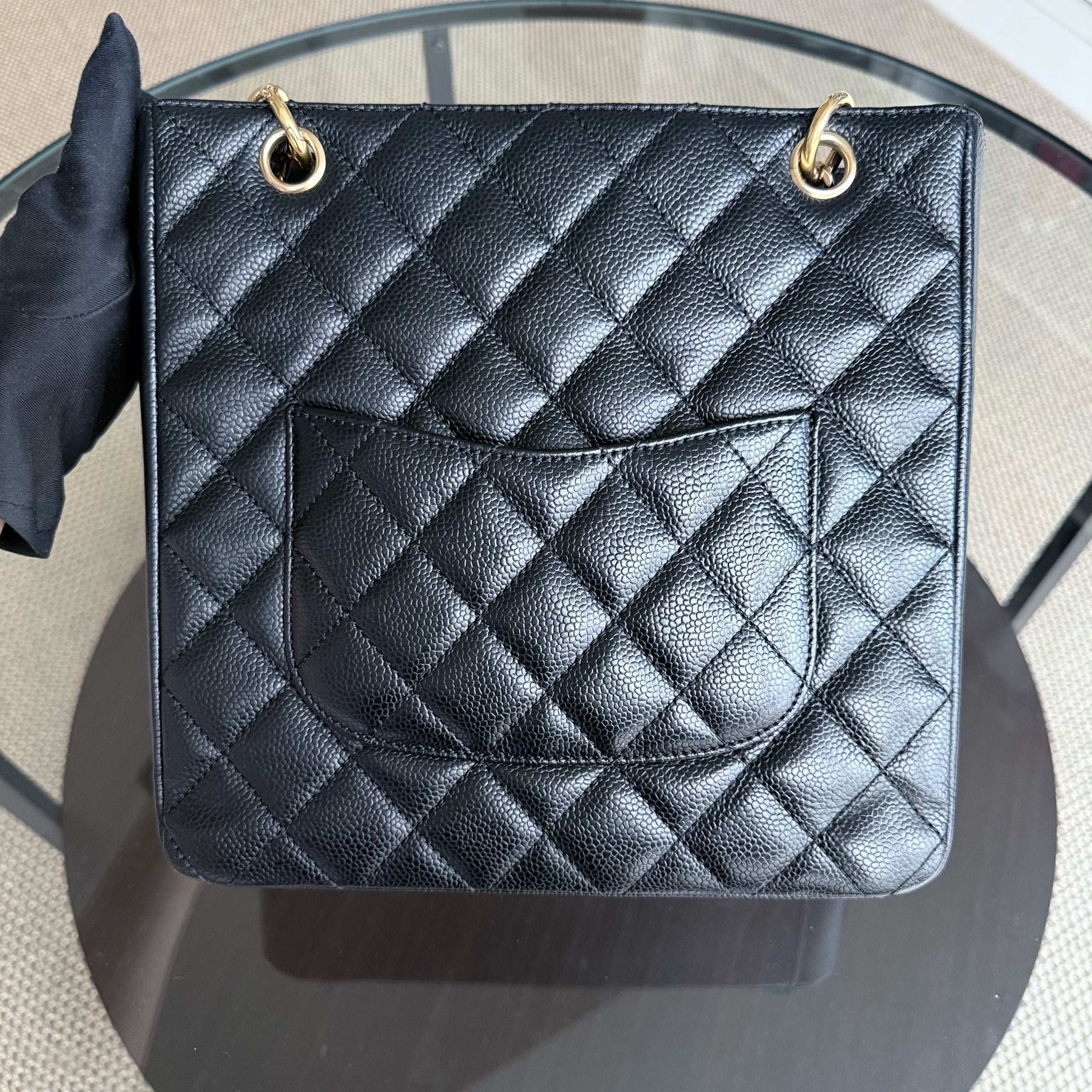 Chanel PST Petite Shopping Tote - Caivar Quilted Black Gold Hardware Series 11