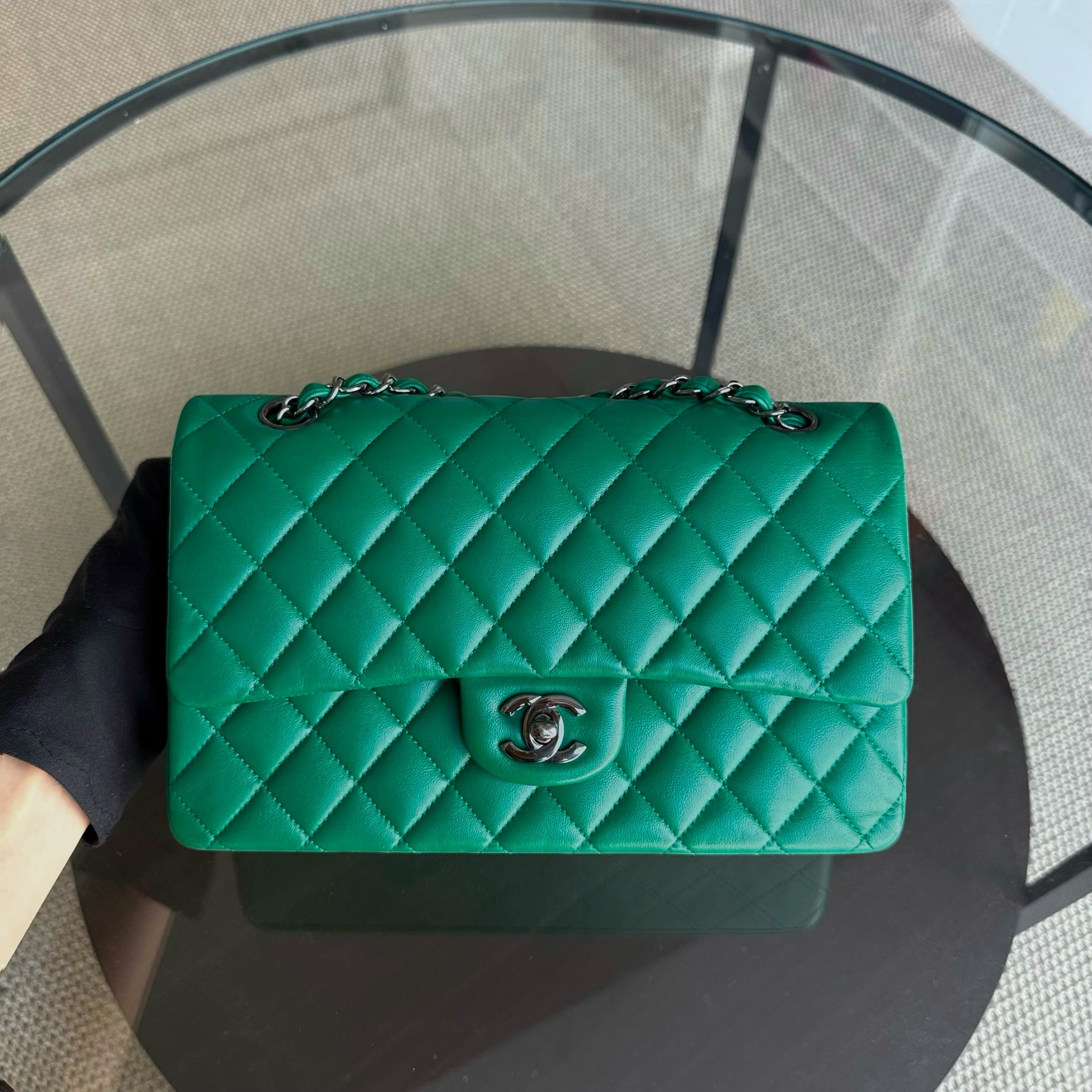 Chanel Classic Flap Medium - 25CM Quilted Lambskin Dark Green Silver Hardware Series 23
