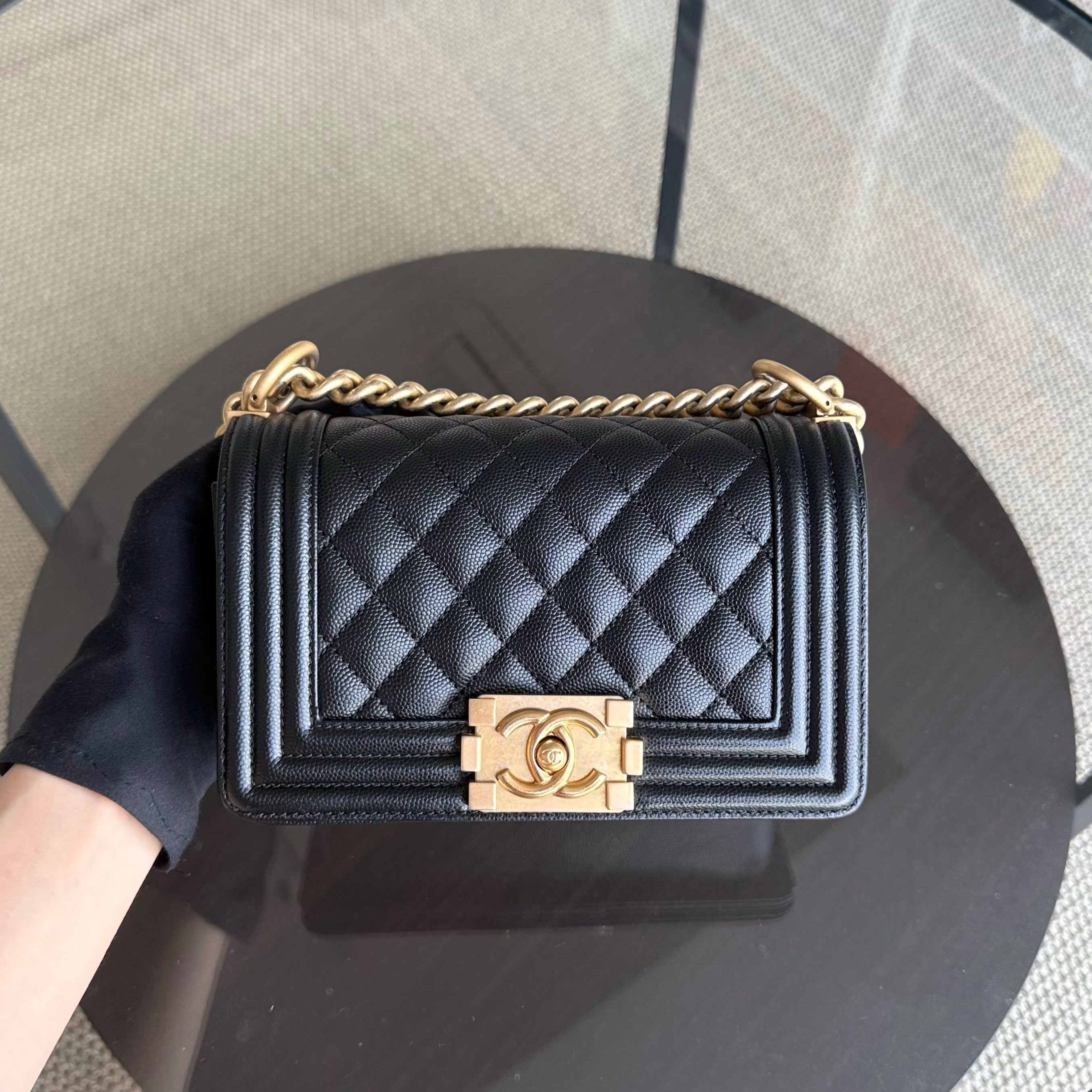 Chanel Boy Small - Caviar 20CM Quilted Black Gold Hardware Series 25