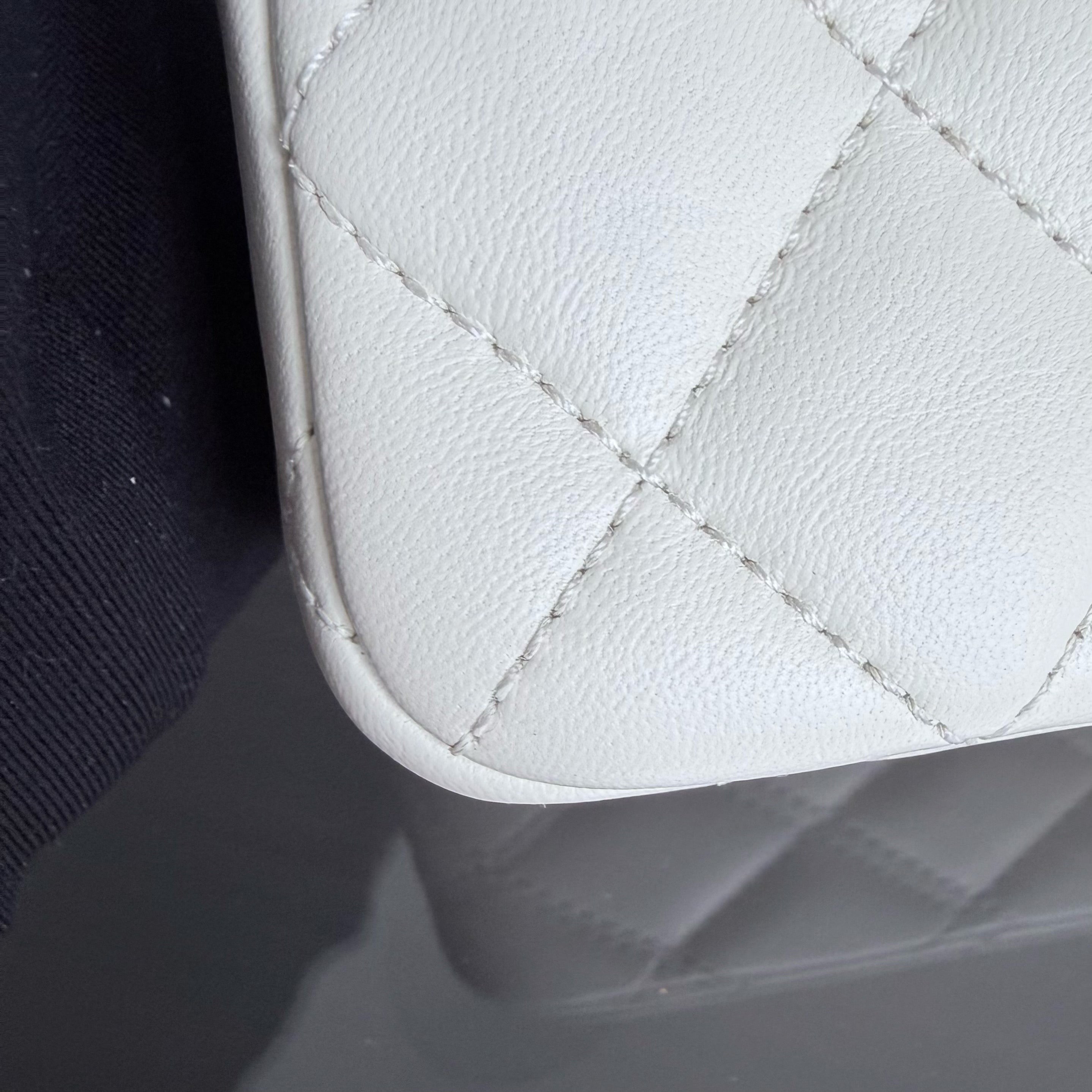 Chanel Classic Flap Mini Square - Lambskin Quilted White Gold Hardware Microchip