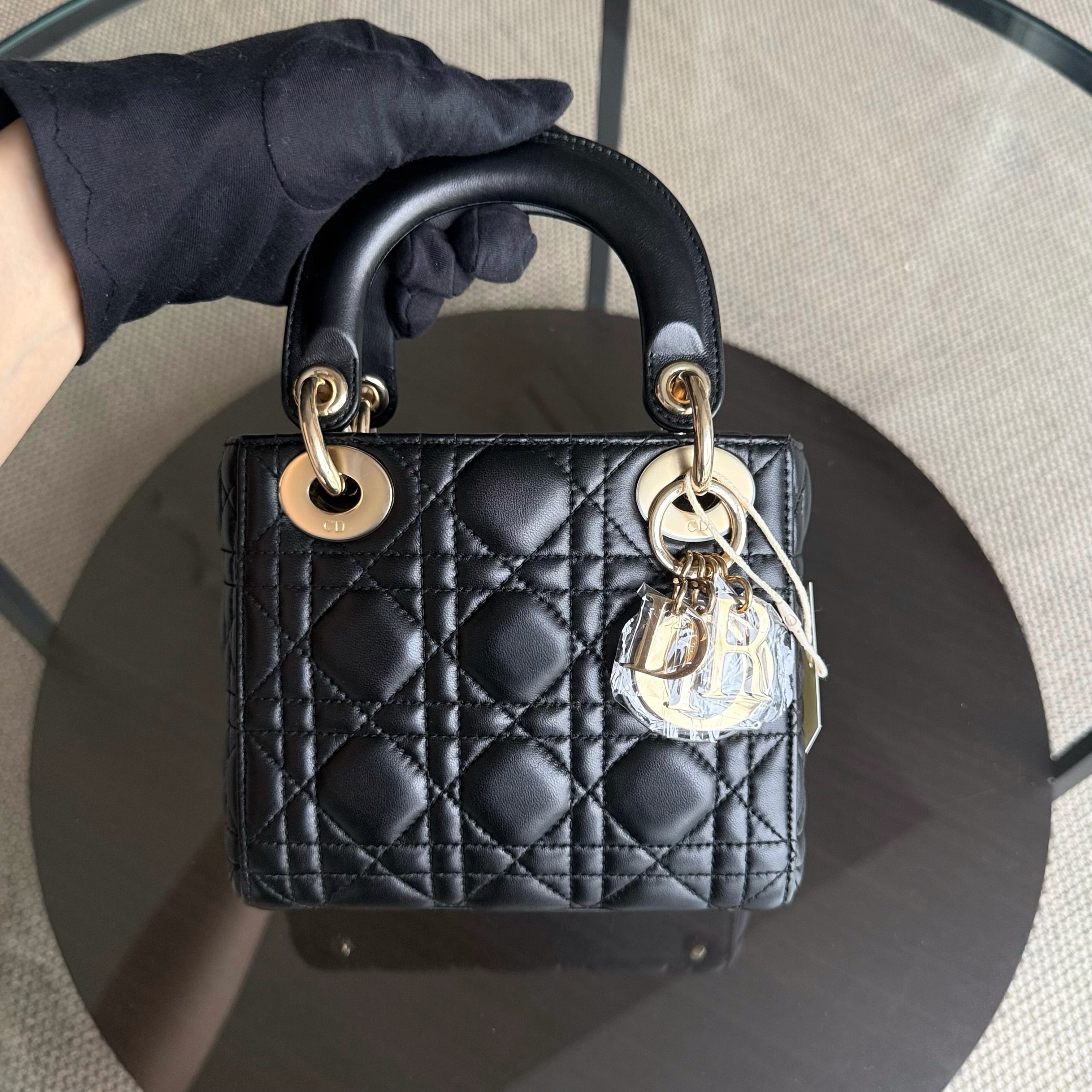 Dior Lady Mini - Cannage Lambskin Black Gold Hardware Chain Strap