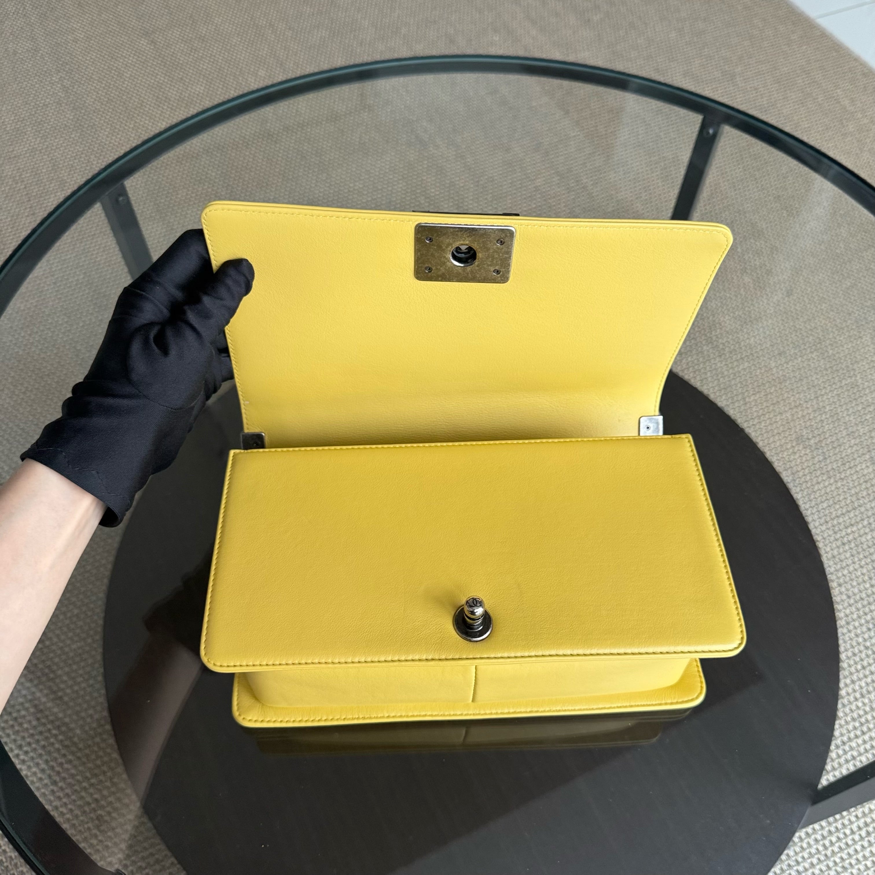Chanel Boy Medium - Quilted Calfskin Yellow Ruthenium Silver Hardware Series 23