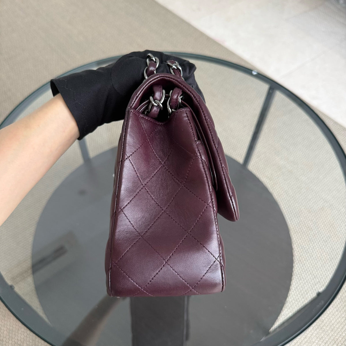 Chanel Classic Flap Jumbo - Double Flap 30CM Quilted Lambskin Dark Maroon Dark Silver Hardware
