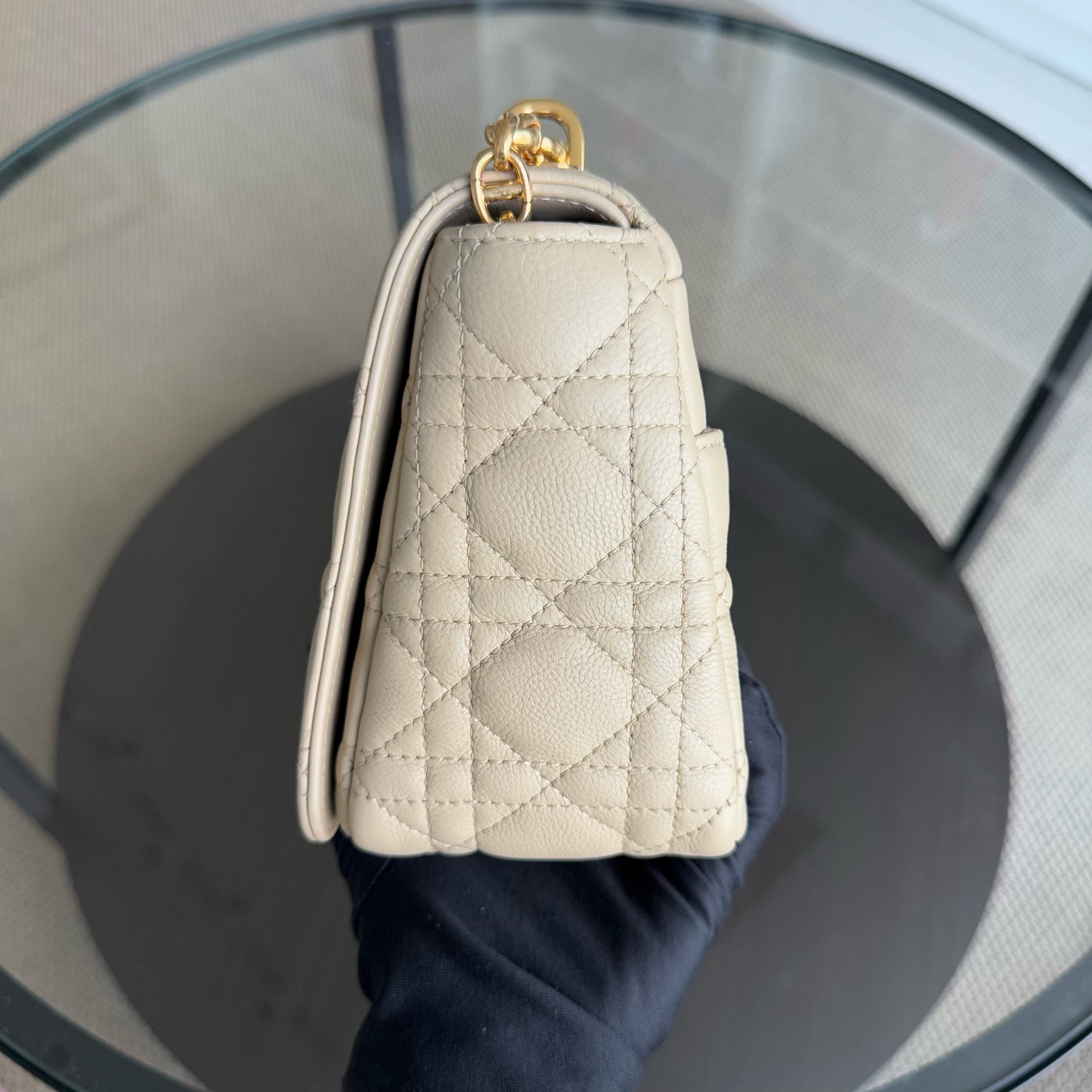 Dior Caro Medium - Cannage Calfskin Beige Gold Hardware