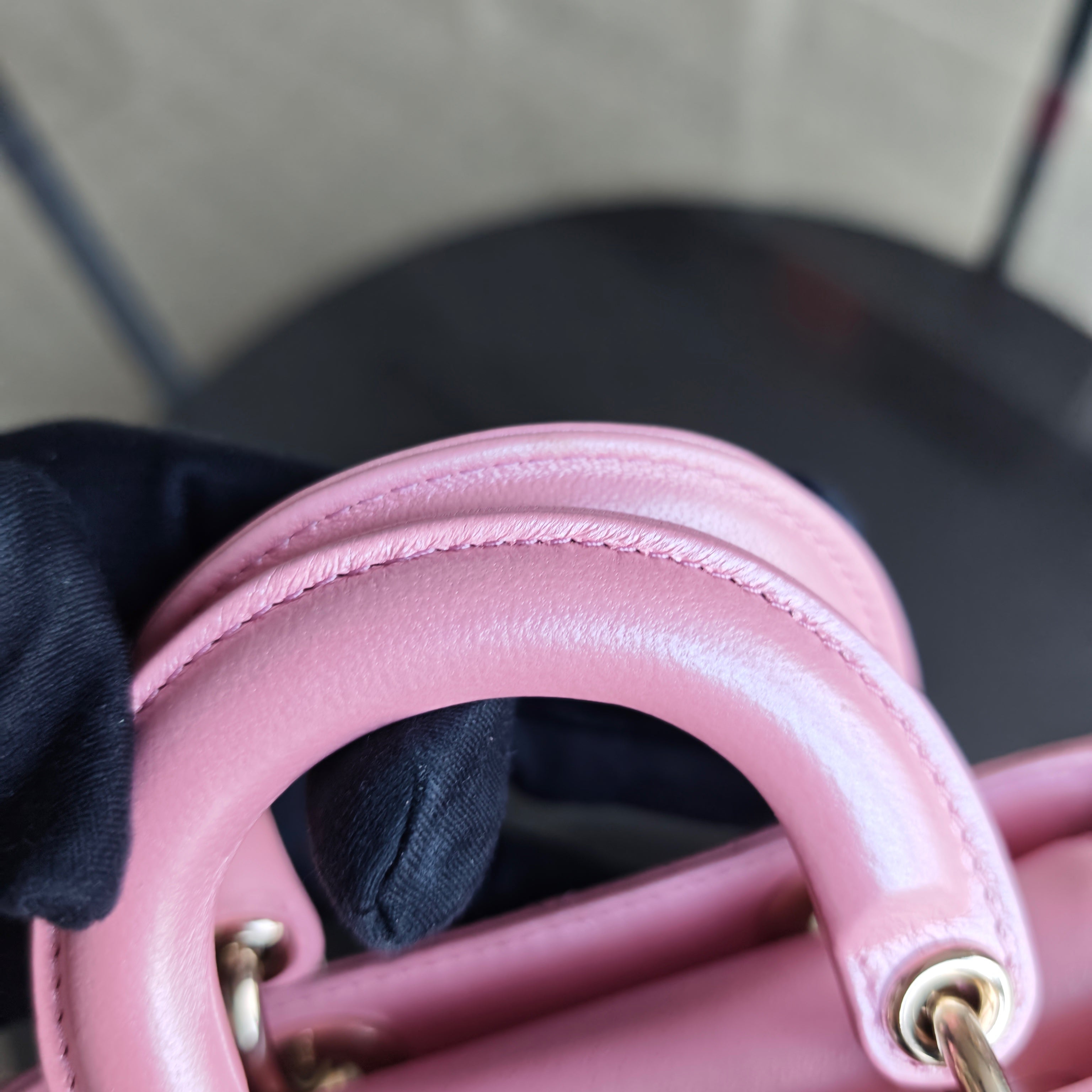 Dior D-Joy Micro - Cannage Lambskin Iridescent Pink Gold Hardware 17CM