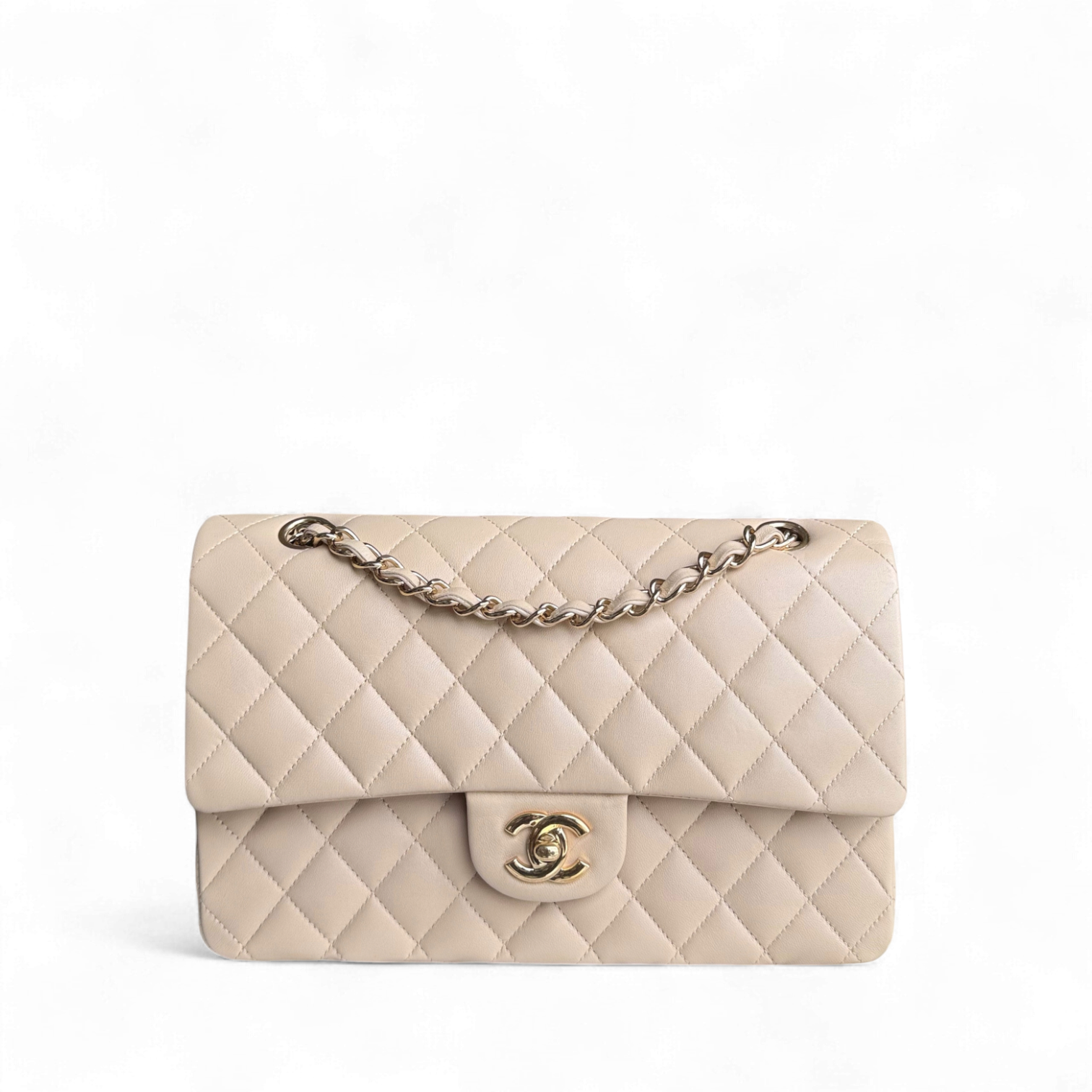 Chanel Classic Flap Medium - 25CM Quilted Lambskin Beige Gold Hardware Series 14