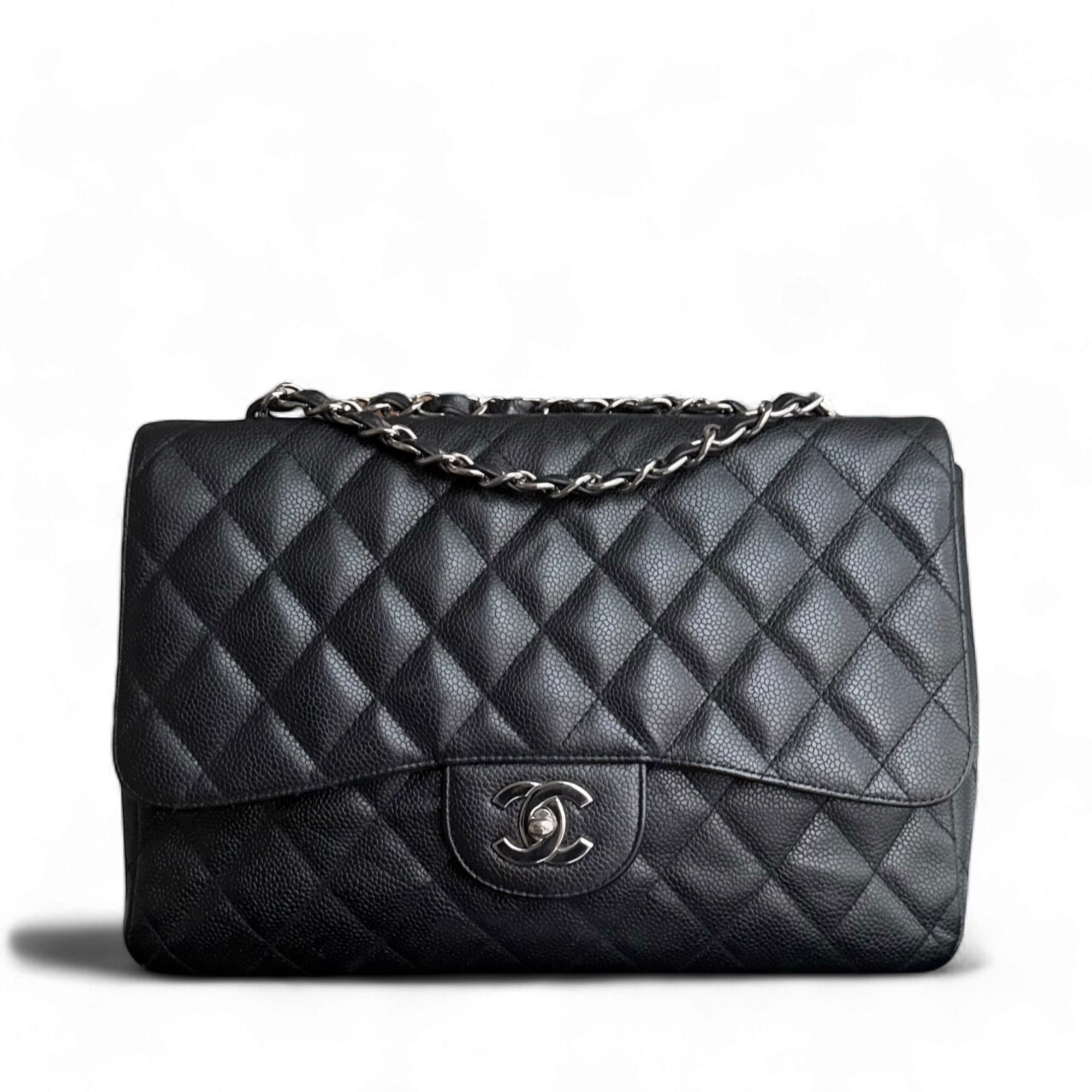 Chanel Classic Flap Jumbo - Caviar 30CM Quilted Black Silver Hardware Series 12