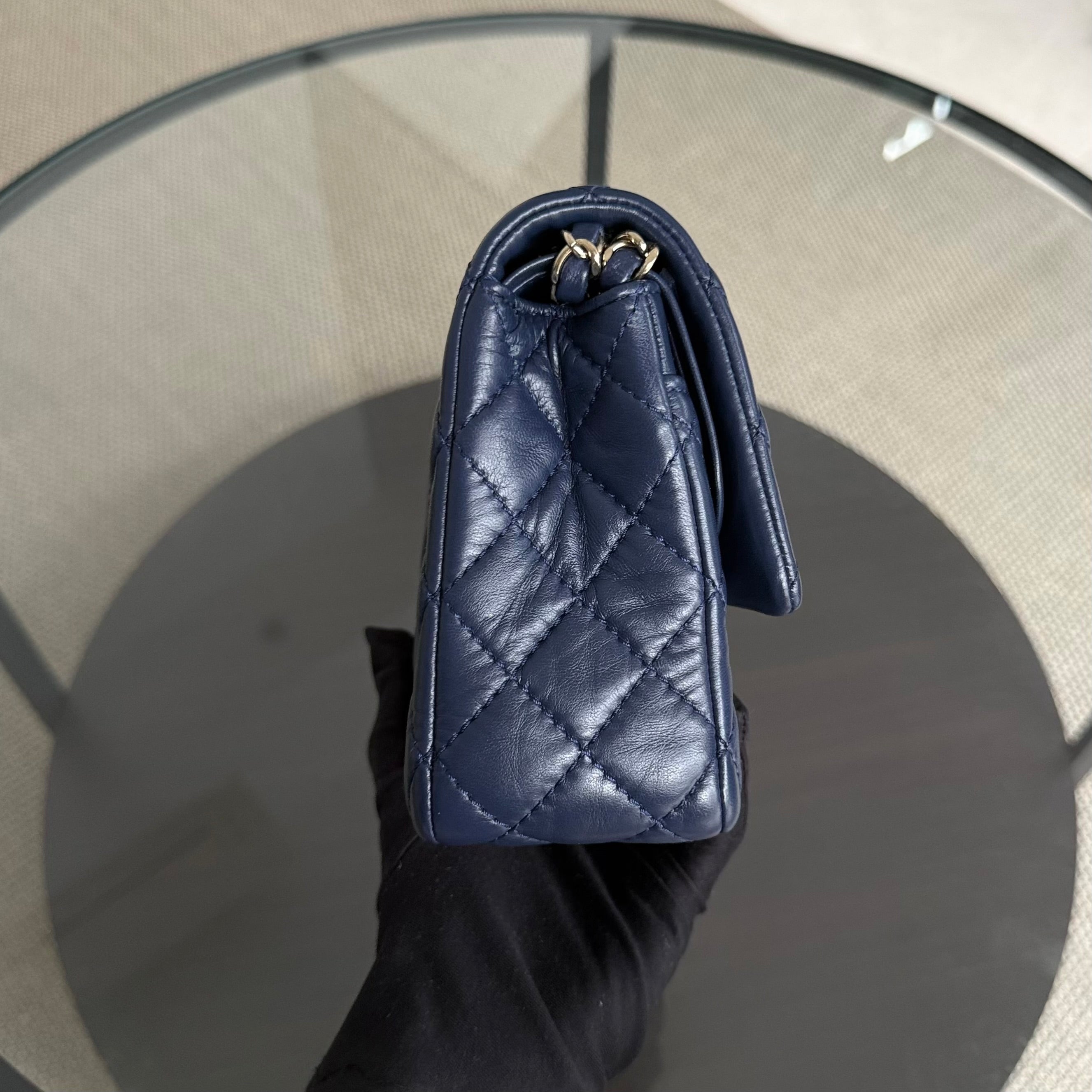 Chanel Classic Flap Medium - 25CM Quilted Lambskin Dark Blue Gold Hardware Series 12