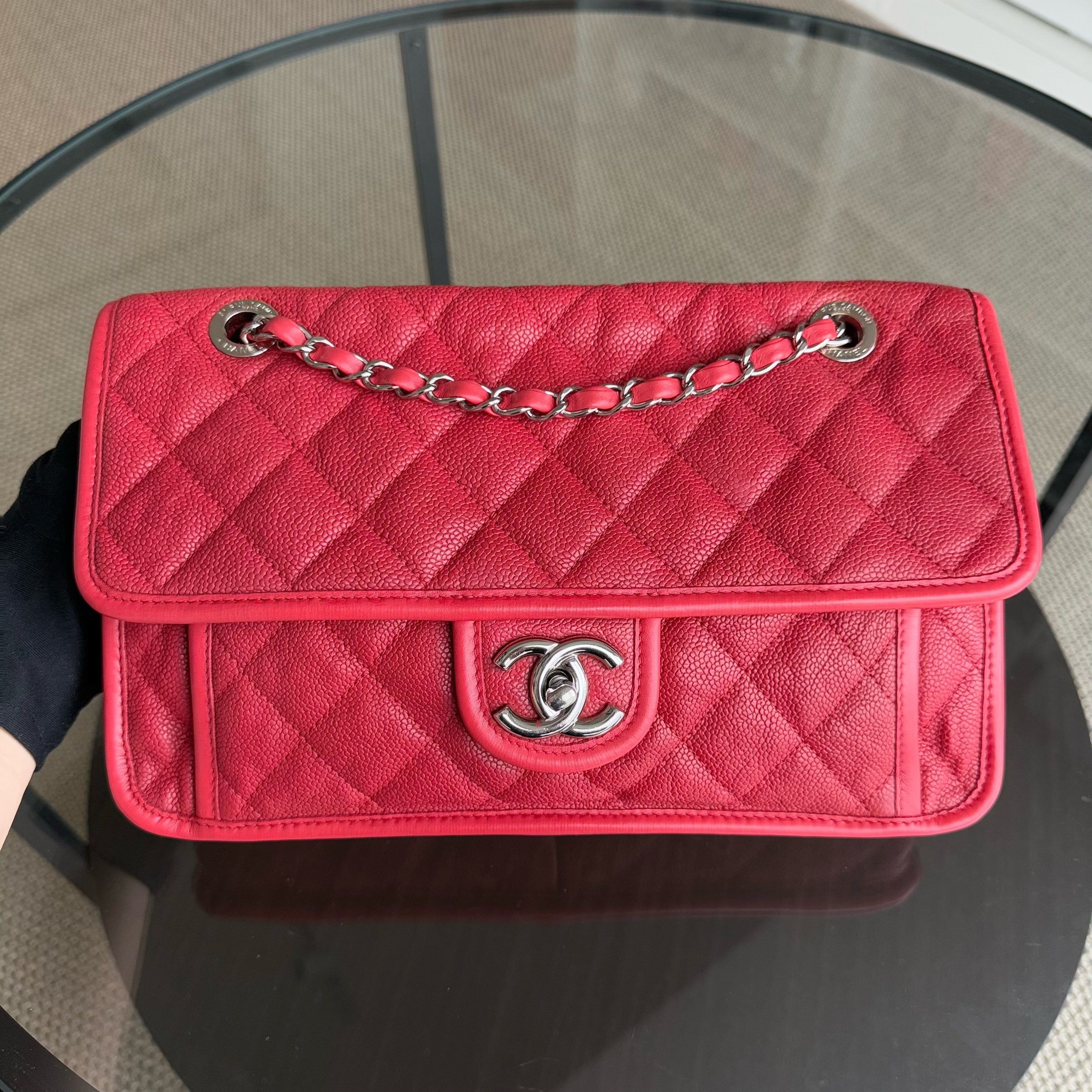 Chanel French Riviera - Caviar 29CM Quilted Seasonal Flap Red Silver Hardware Series 15