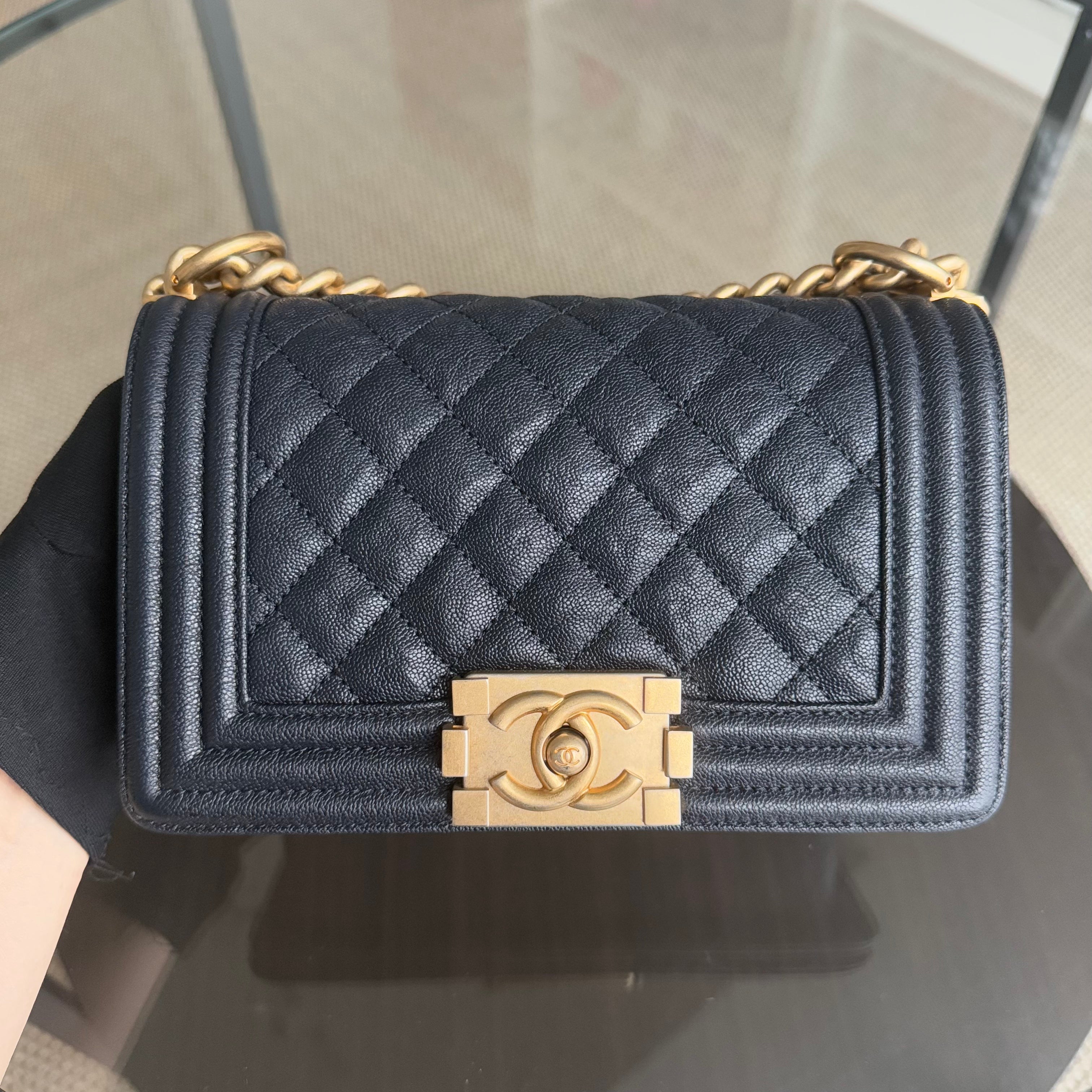 Chanel Boy Small - Caviar 20CM Quilted Dark Midnight Blue Gold Hardware