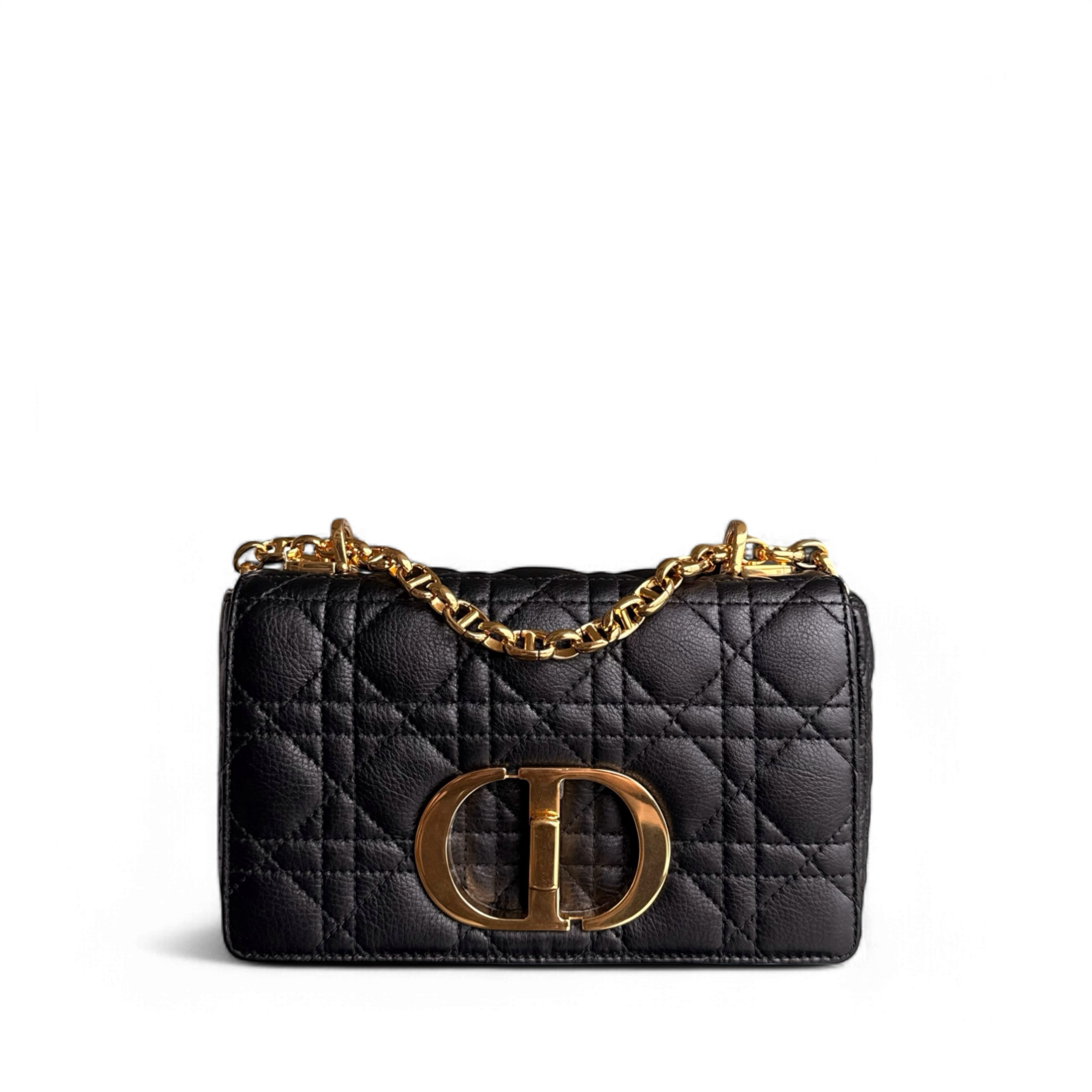 Dior Caro Small - Cannage Grained Calfskin Black Gold Hardware