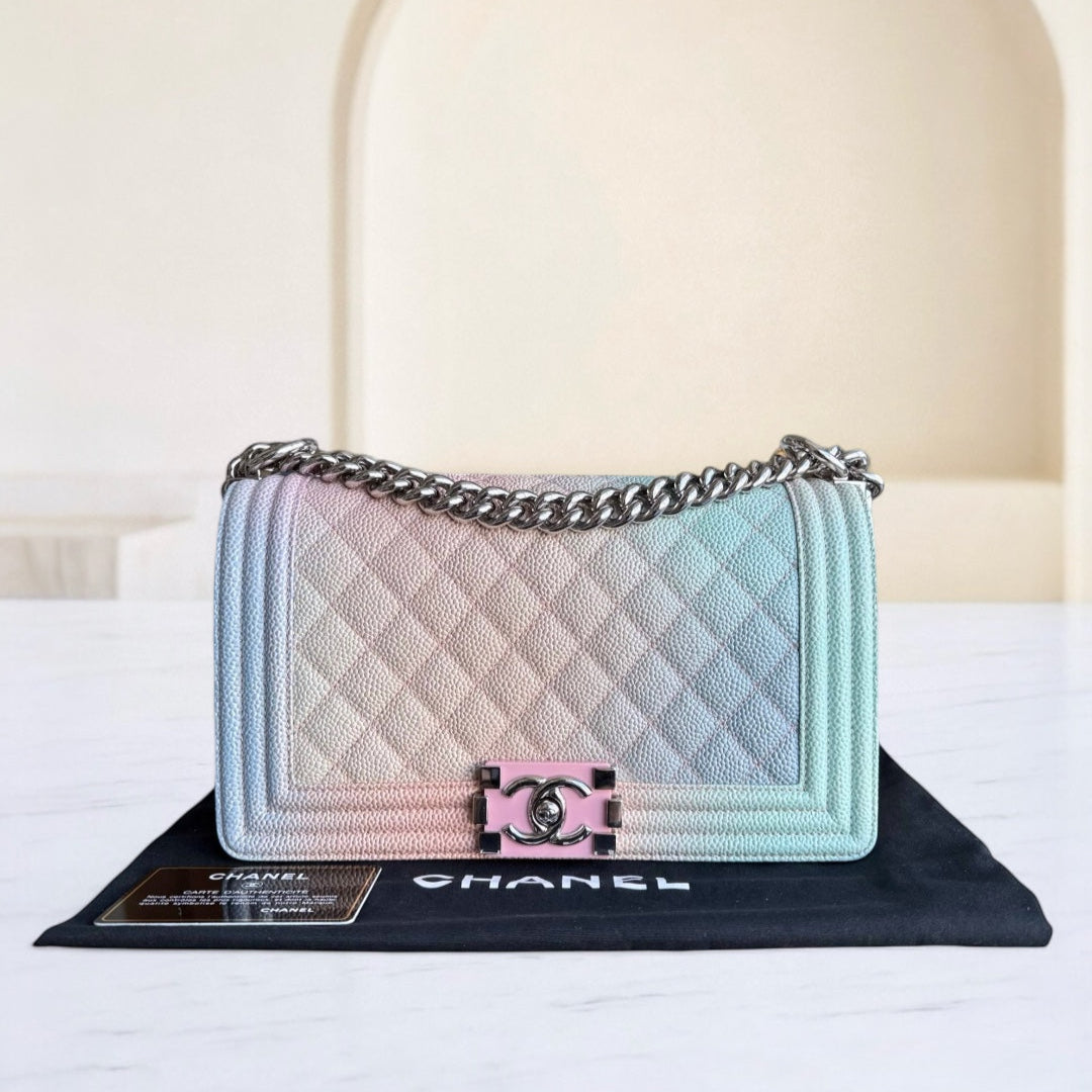 Chanel Boy Medium - Caviar 25CM Quilted Grained Calfskin Rainbow Limited Edition Series 25