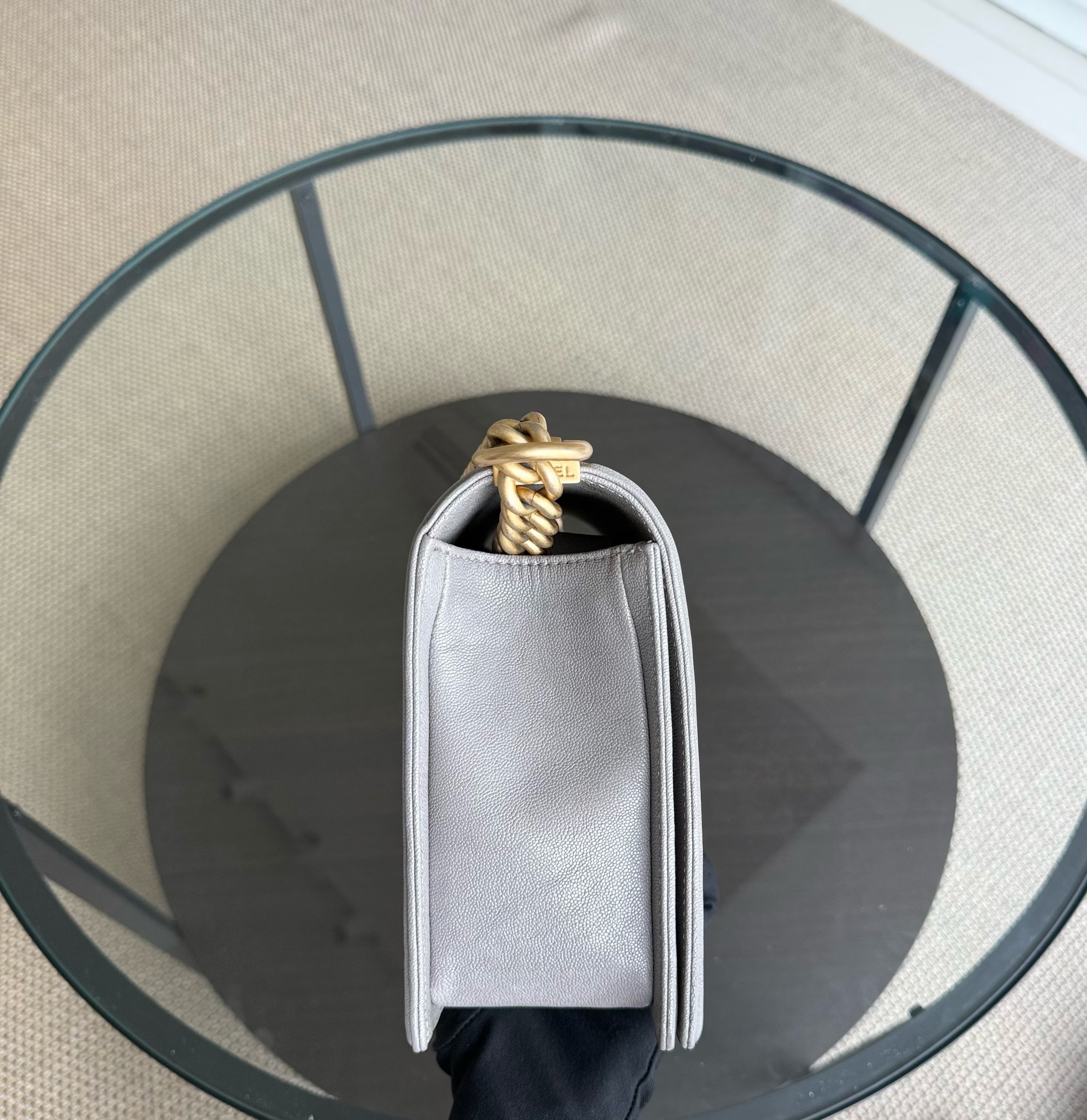 Chanel Boy Medium - Caviar 28CM Quilted Grey Gray Gold Hardware Series 26