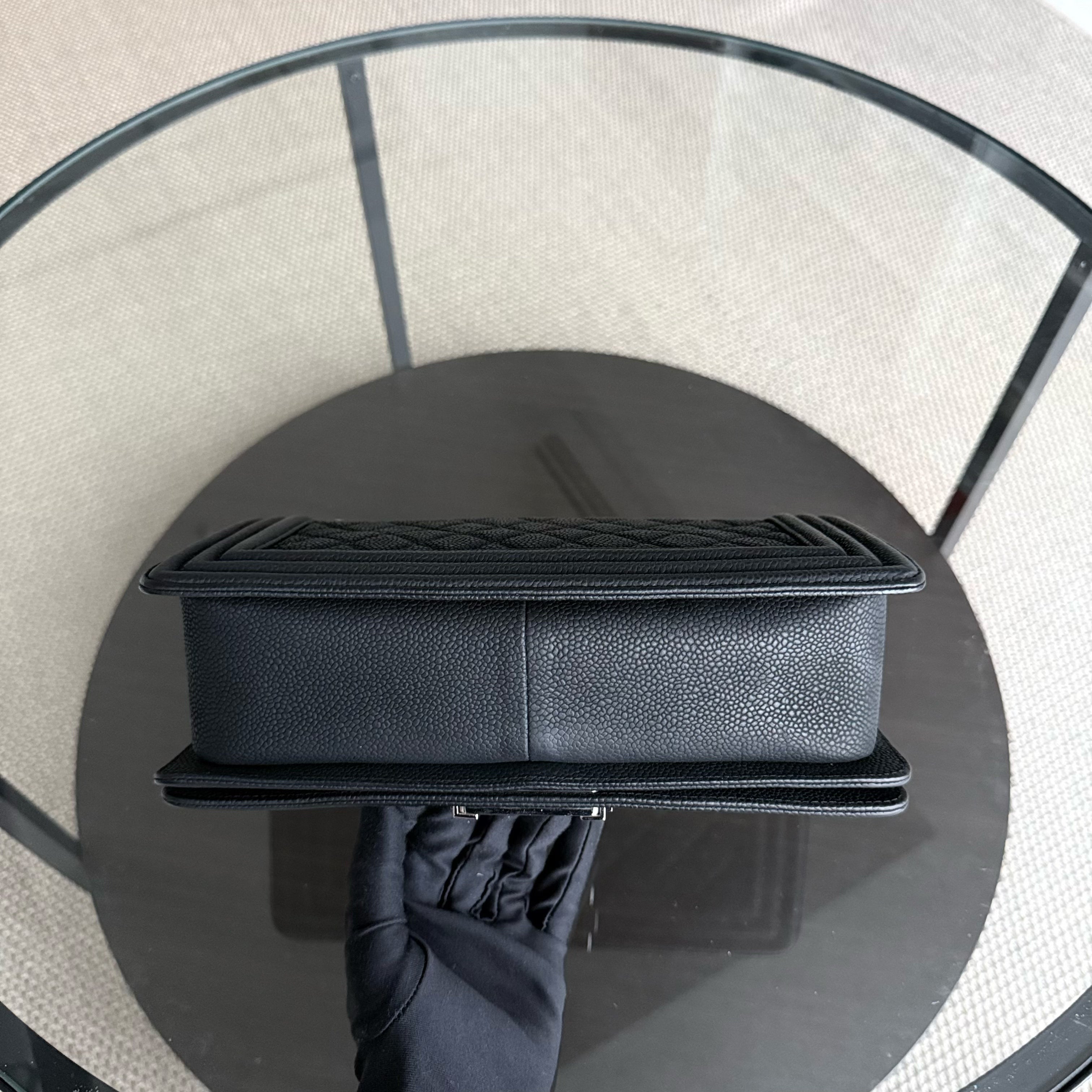 Chanel Boy Medium - 25CM Caviar Iridescent Grained Calfskin Black Silver Hardware Series 17