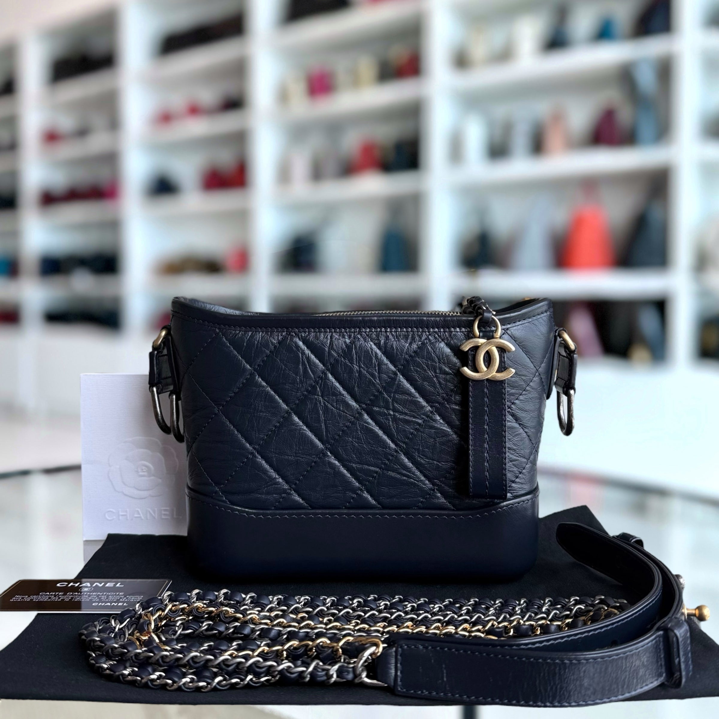 Chanel Gabrielle Small - Quilted Calfskin Dark Midnight Blue Gold Hardware Series 28