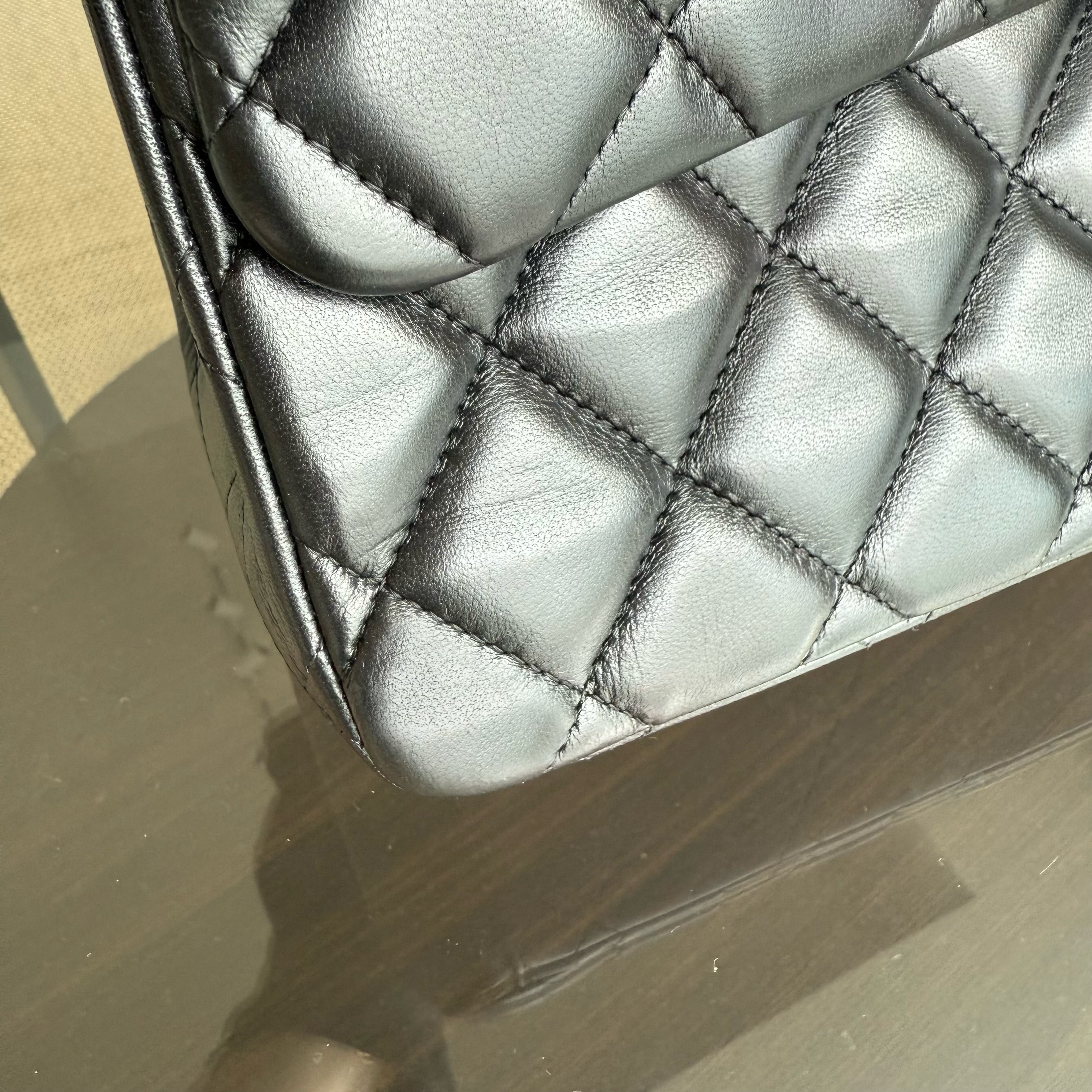 Chanel Classic Flap Maxi - 34CM Quilted Single Flap Lambskin Black Silver Hardware Series 13